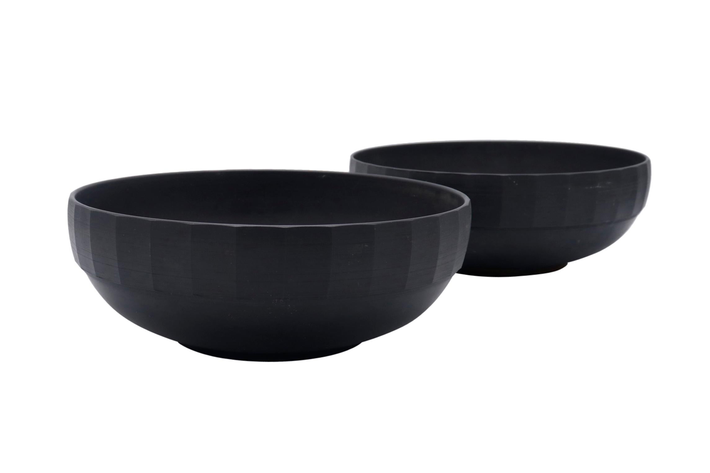 Art Deco Pair of Basalt Keith Murray Large Bowls For Sale