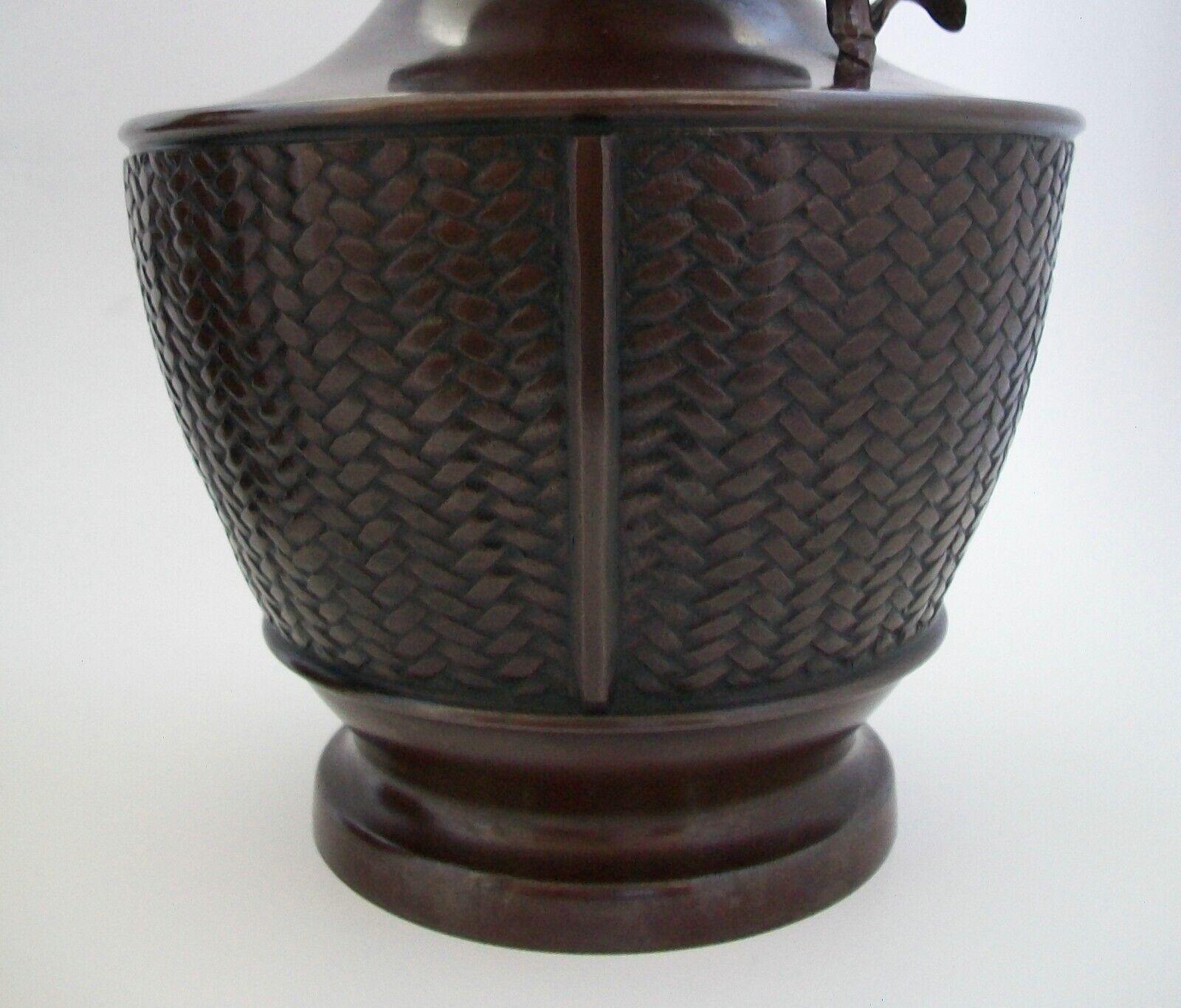 Japanese Pair Basket Weave Bronze Vases with Applied Bamboo Branch, Japan, 20th Century For Sale