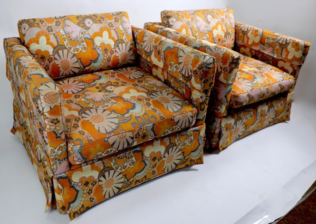 Pair Baughman for Thayer Coggin Cube Lounge Chairs in Jack Lenor Larsen Fabric 4