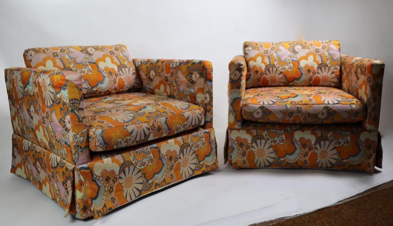 Pair Baughman for Thayer Coggin Cube Lounge Chairs in Jack Lenor Larsen Fabric 11