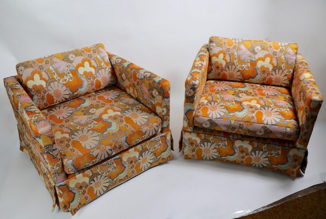 Pair Baughman for Thayer Coggin Cube Lounge Chairs in Jack Lenor Larsen Fabric 12