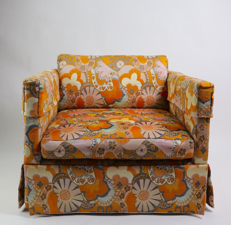 Post-Modern Pair Baughman for Thayer Coggin Cube Lounge Chairs in Jack Lenor Larsen Fabric