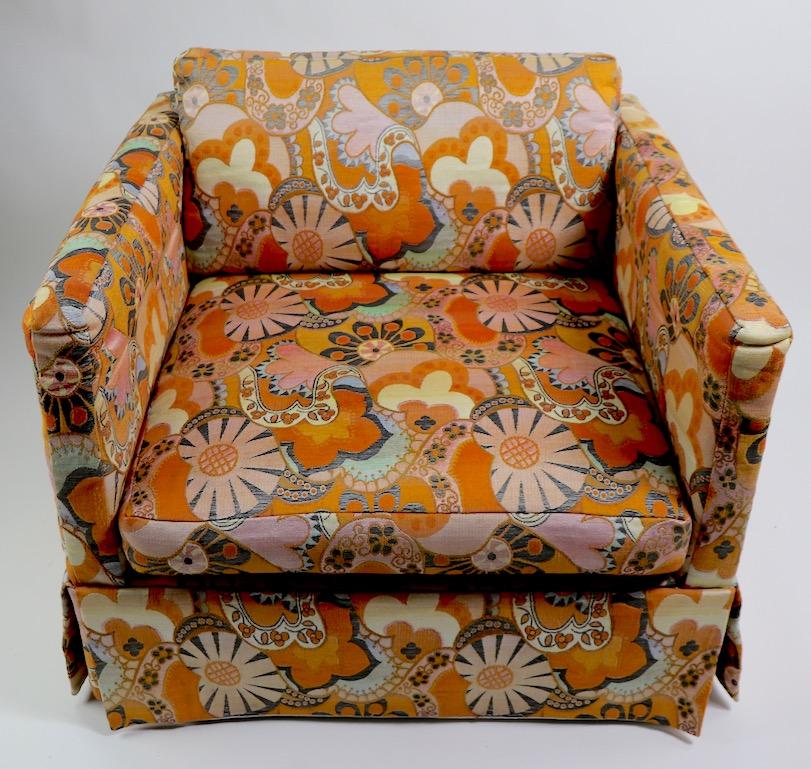 Upholstery Pair Baughman for Thayer Coggin Cube Lounge Chairs in Jack Lenor Larsen Fabric