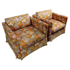 Pair Baughman for Thayer Coggin Cube Lounge Chairs in Jack Lenor Larsen Fabric