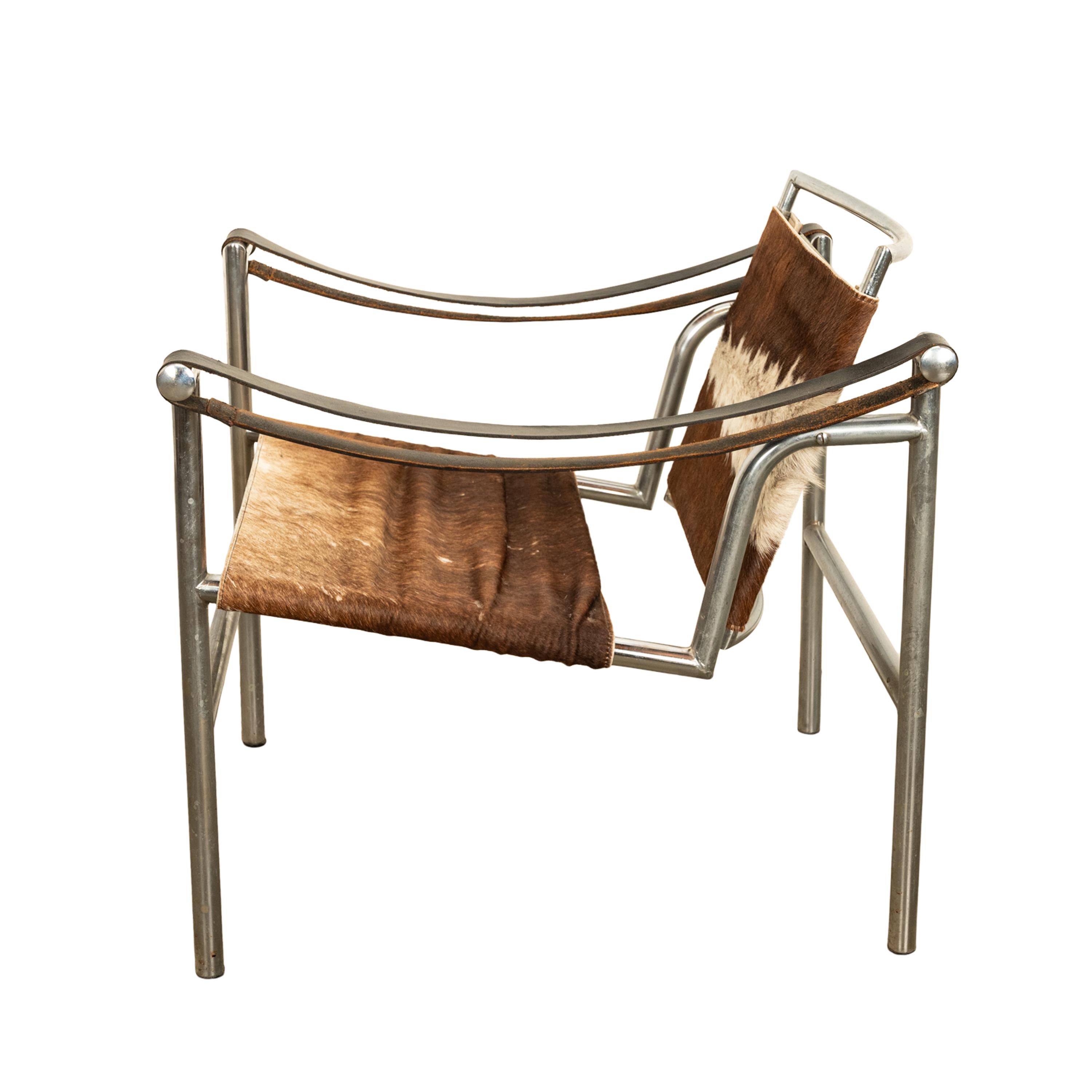 Pair Bauhaus Basculant LC1 Sling Armchairs Le Corbusier Cow Hide Cassina 1960s 8