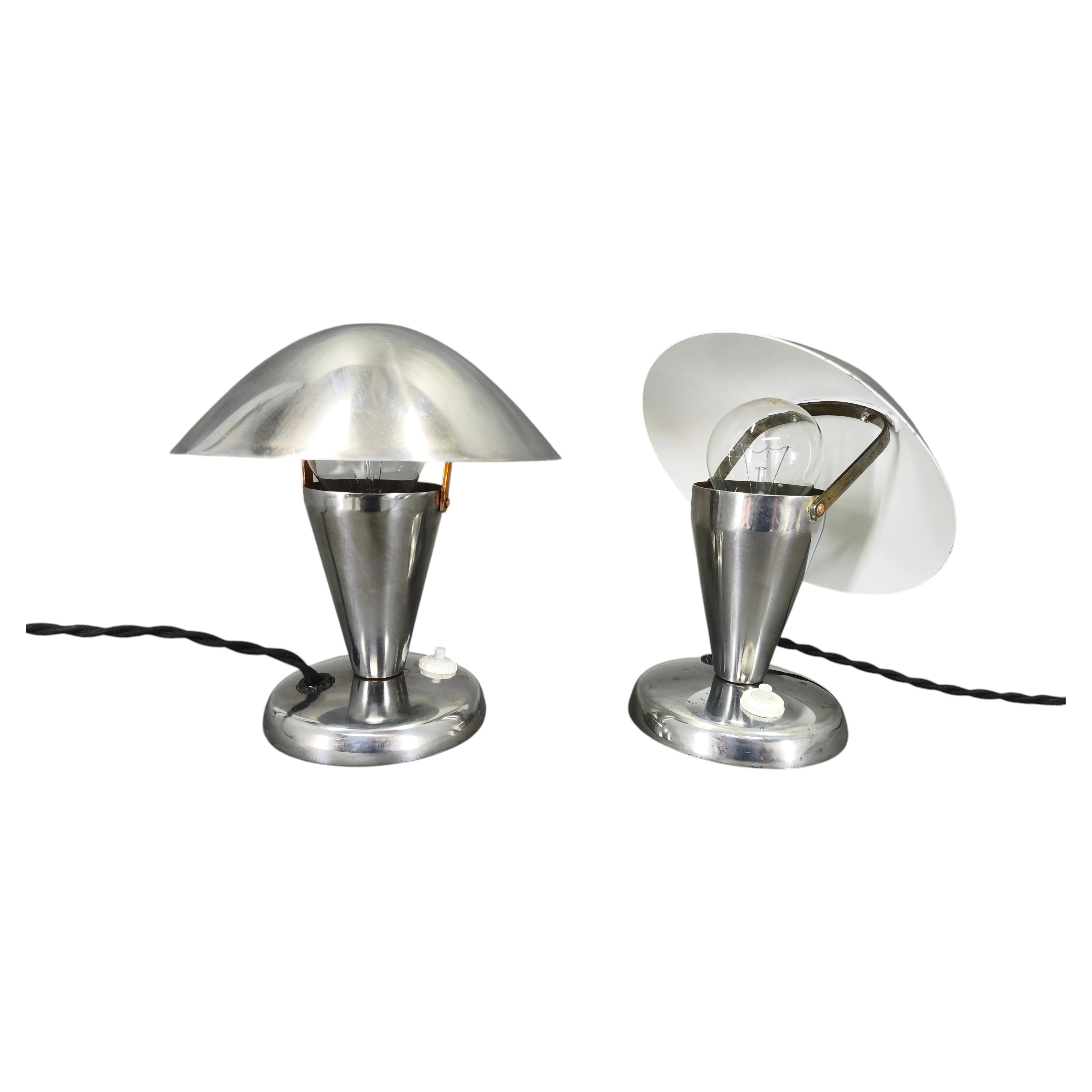 Pair Bauhaus Chrome Adjustable Table Lamps, 1930s Czechoslovakia