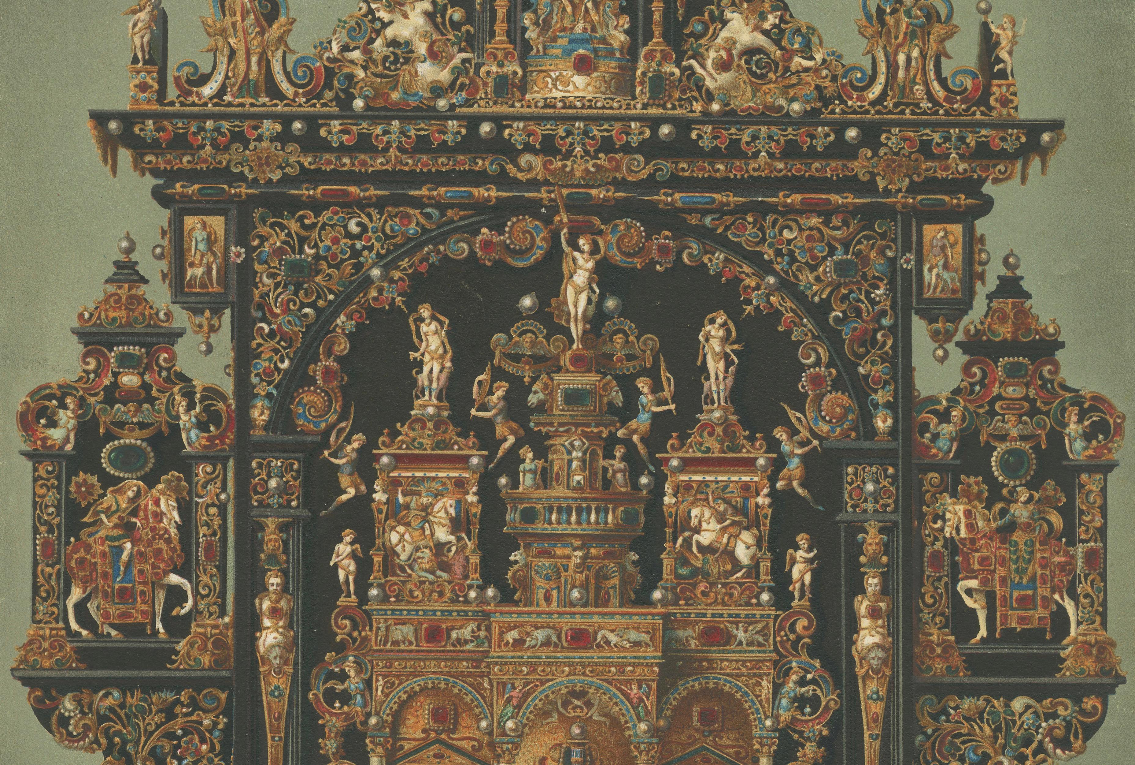Pair Bavarian Royal Chapel Altar Shrines Chromolithographs, Munich, 1874
