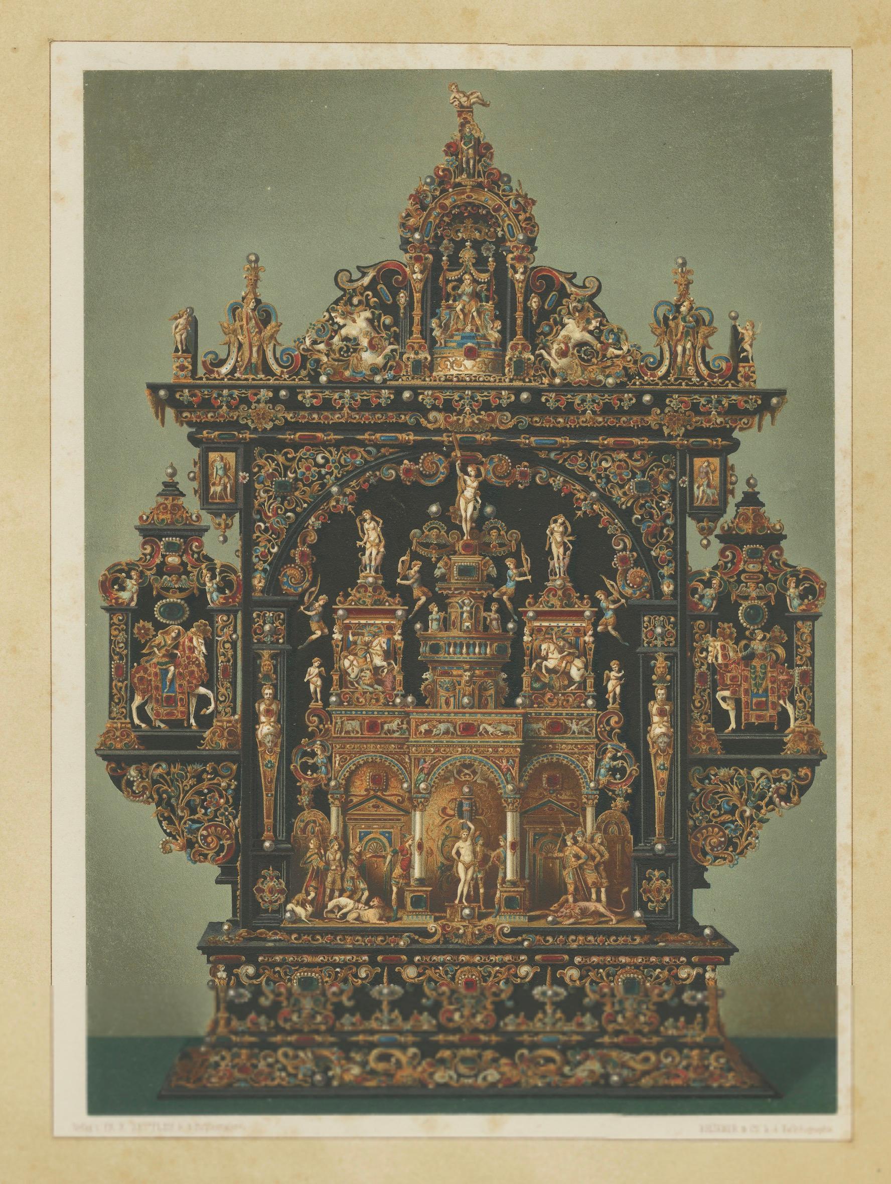 Pair Bavarian Royal Chapel Altar Shrines Chromolithographs, Munich, 1874