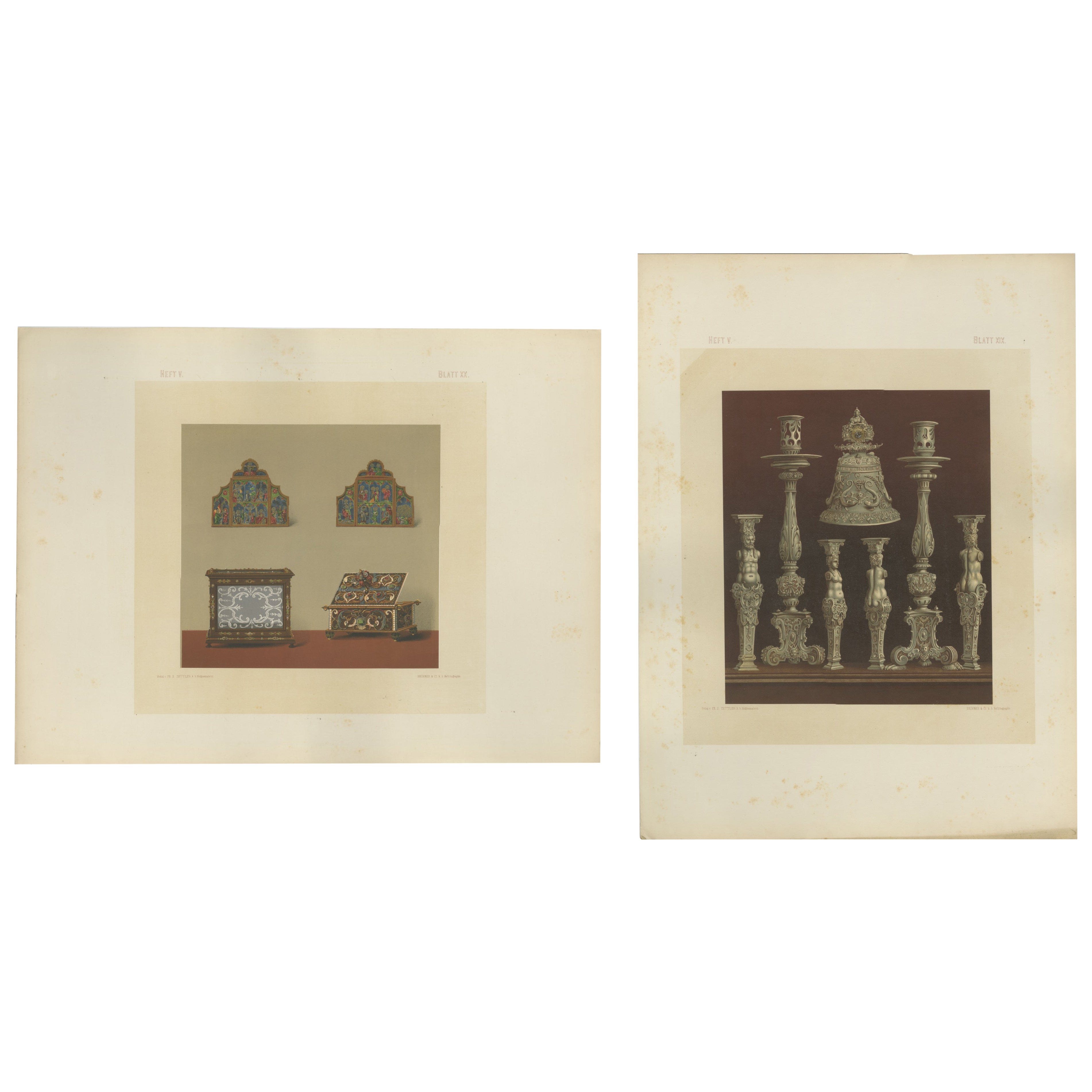 Pair Bavarian Royal Chapel Decorative Objects Chromolithographs, Munich - 1874