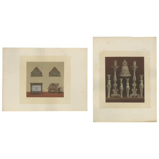 Pair Bavarian Royal Chapel Decorative Objects Chromolithographs, Munich - 1874