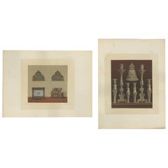 Pair Bavarian Royal Chapel Decorative Objects Chromolithographs, Munich - 1874