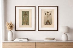 Pair Bavarian Royal Chapel Liturgical Objects Chromolithographs, Munich 1874