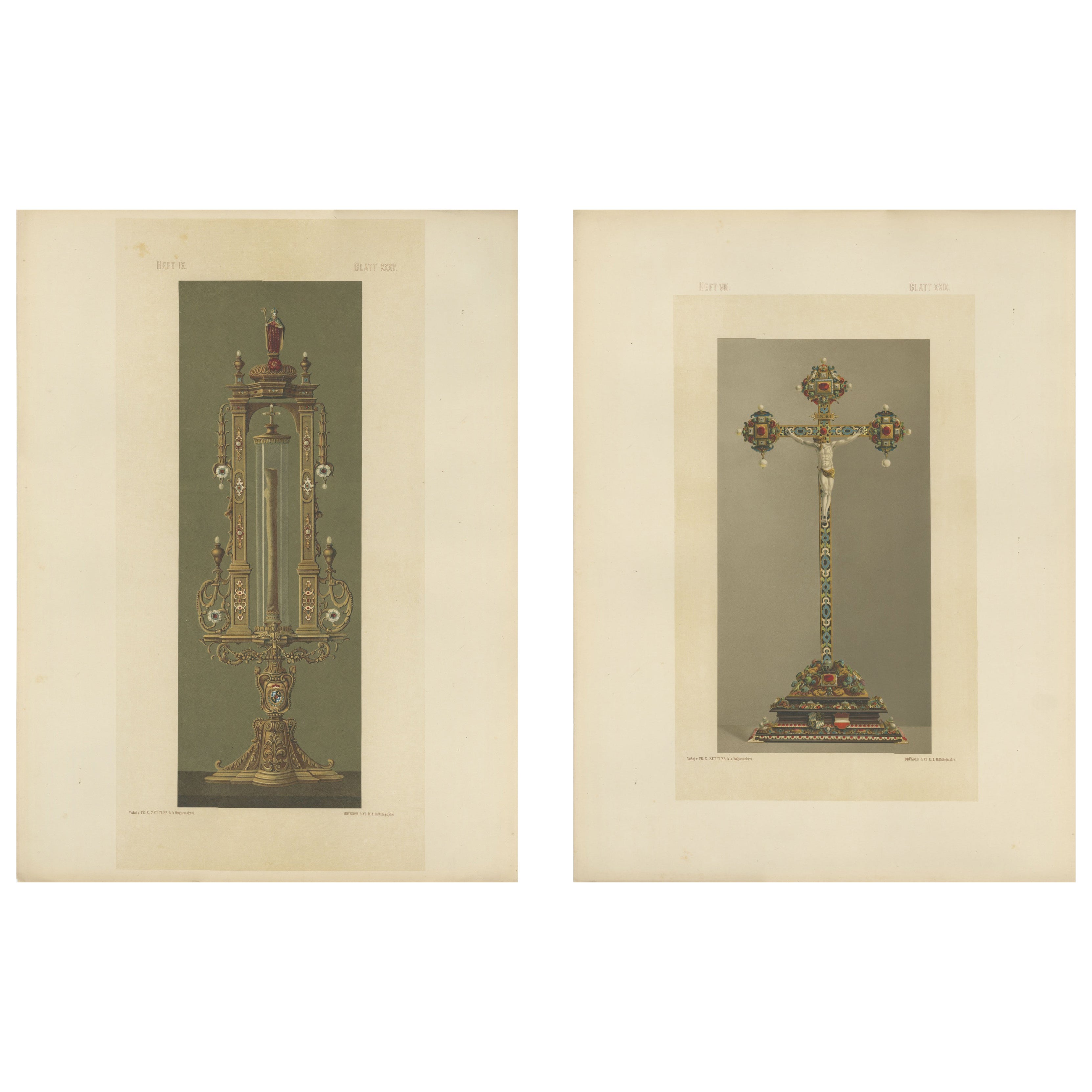 Pareja de objetos litúrgicos de la Capilla Real de Baviera Cromolitografías, Múnich 1874 en venta