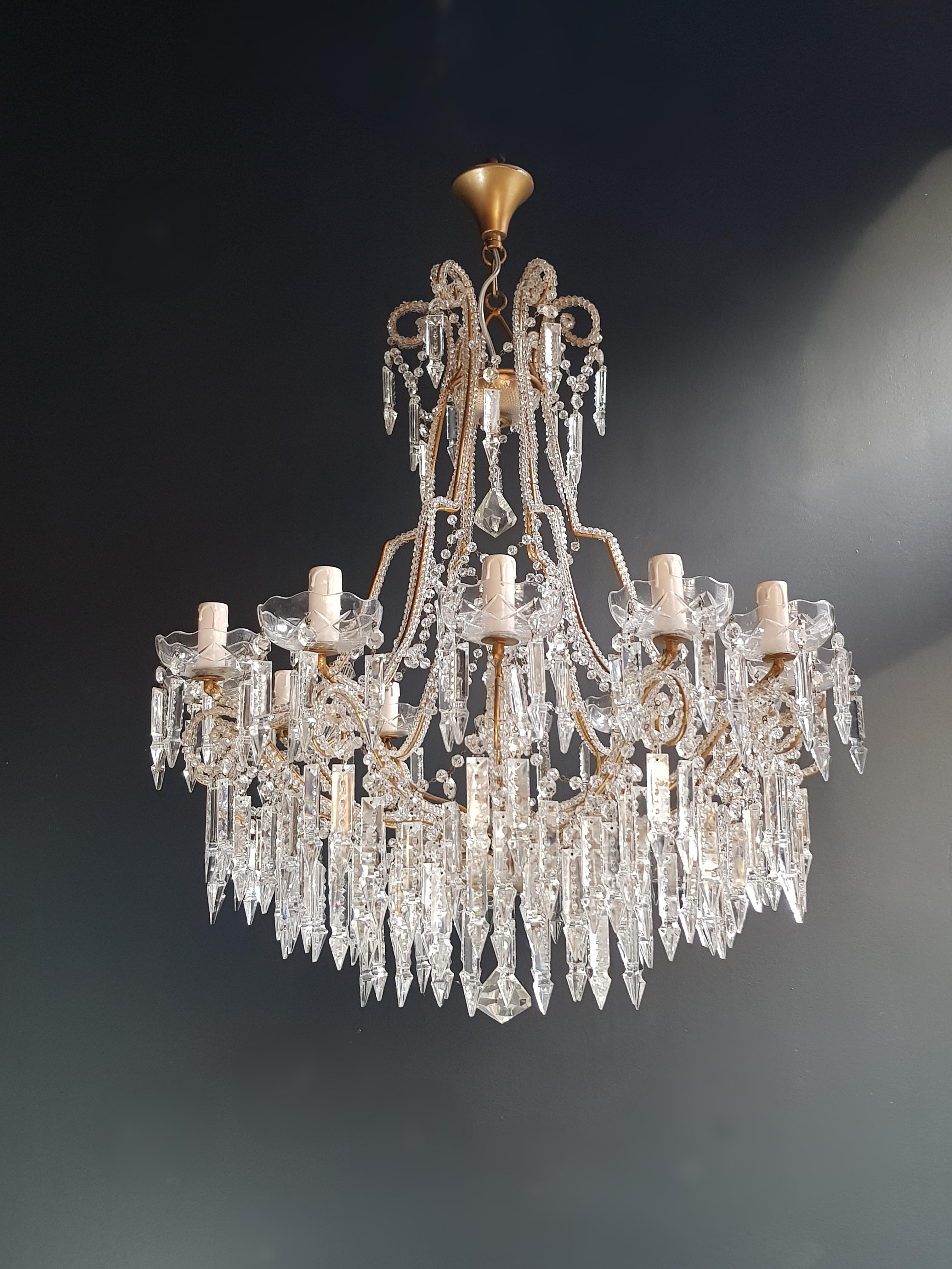 Beaded Crystal Chandelier Antique Ceiling Lamp Lustre Art Nouveau 2 Pieces, Pair 4