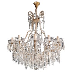 Beaded Crystal Chandelier Antique Ceiling Lamp Lustre Art Nouveau 2 Pieces, Pair