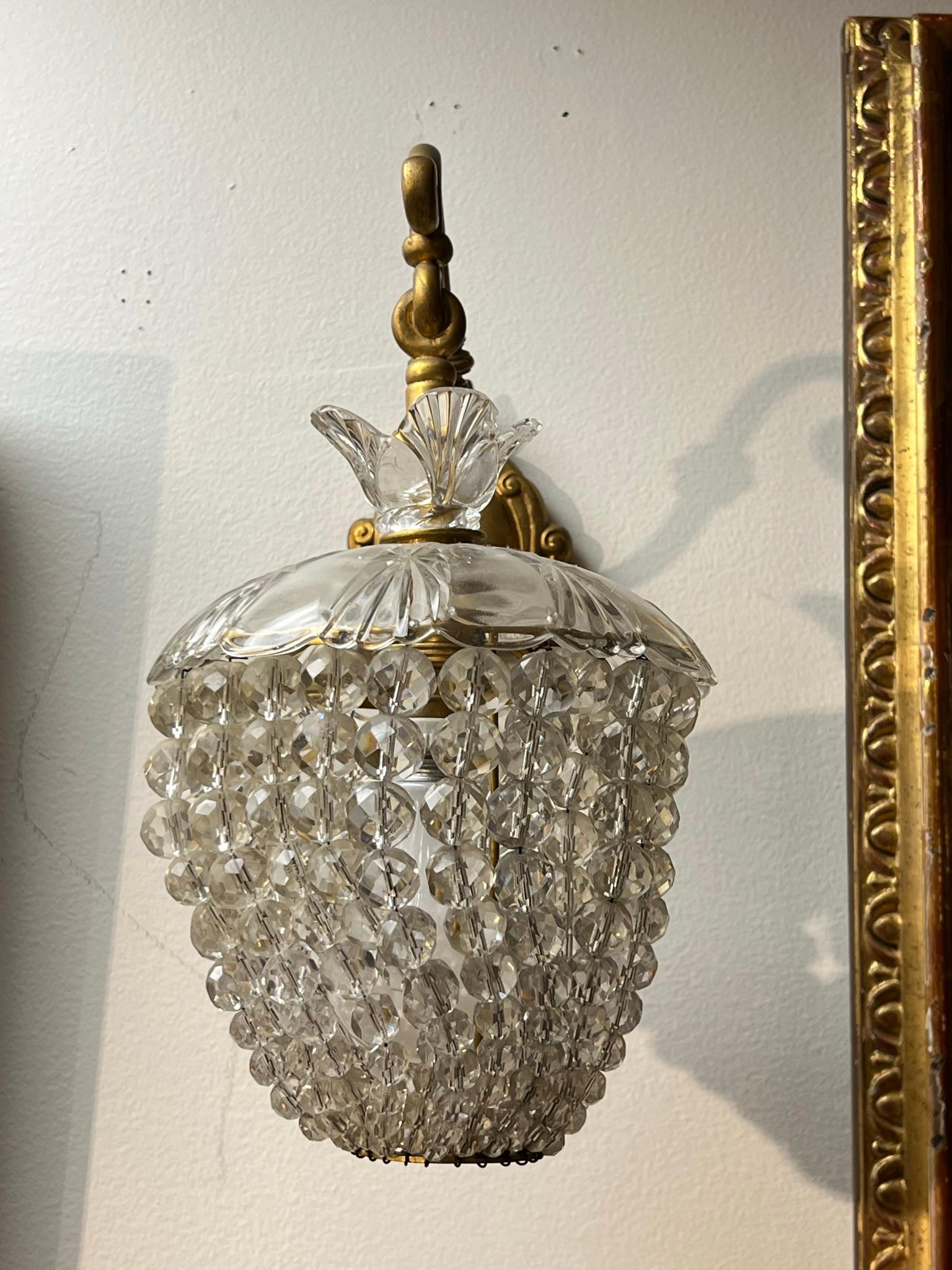 Pair Beaded Glass and Gilt Bronze Sconces For Sale 5