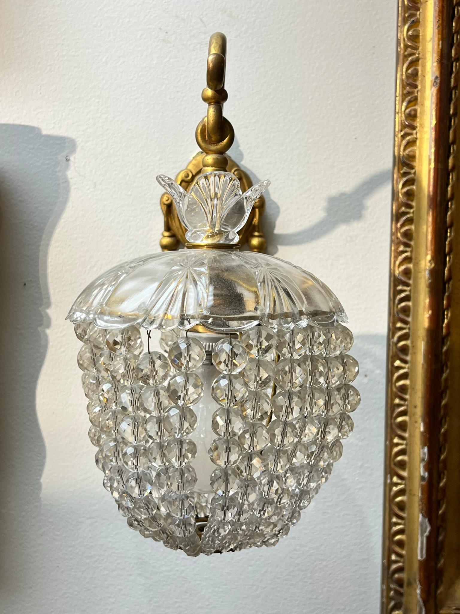 Pair Beaded Glass and Gilt Bronze Sconces For Sale 7