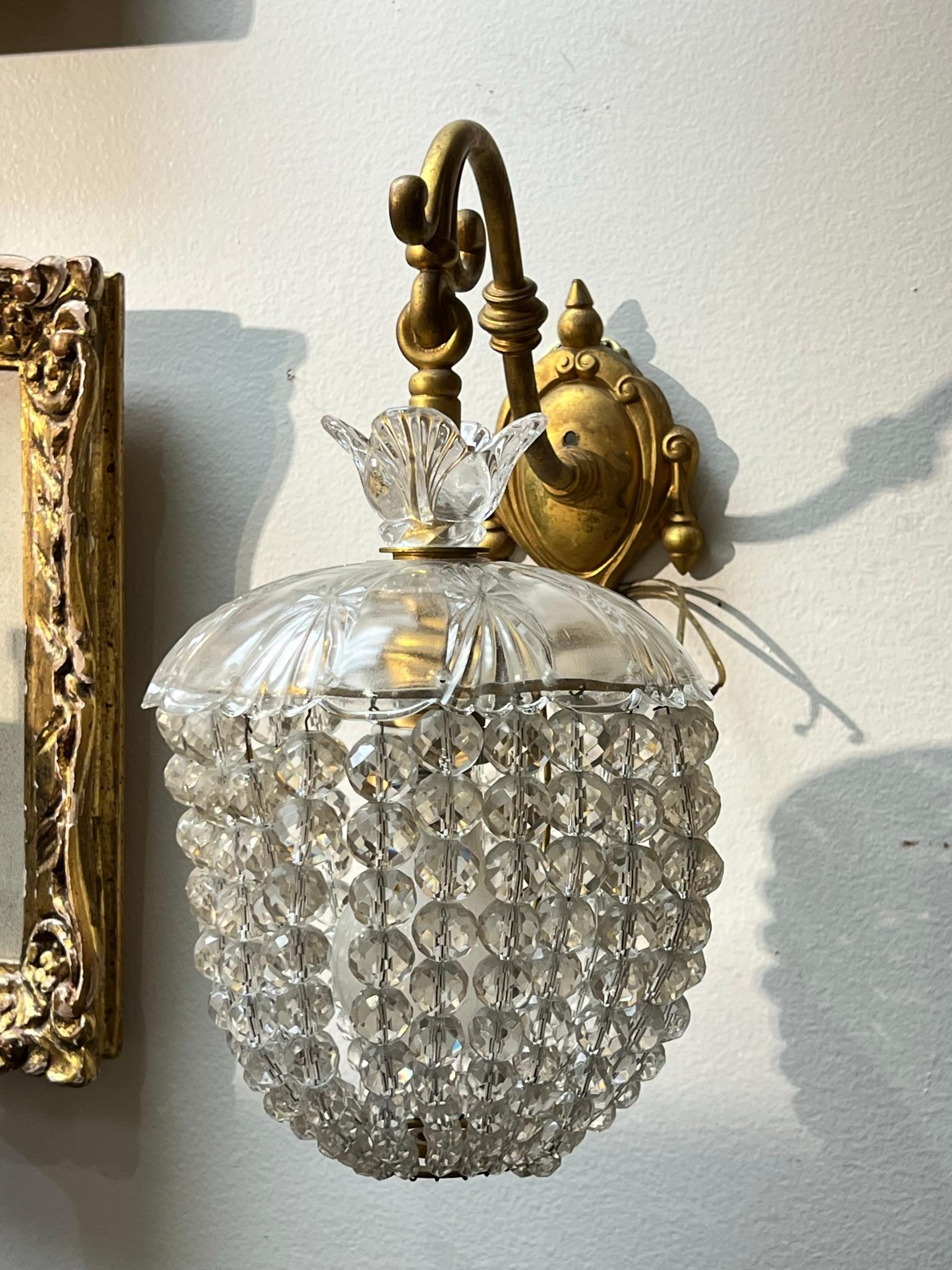 Pair Beaded Glass and Gilt Bronze Sconces For Sale 8