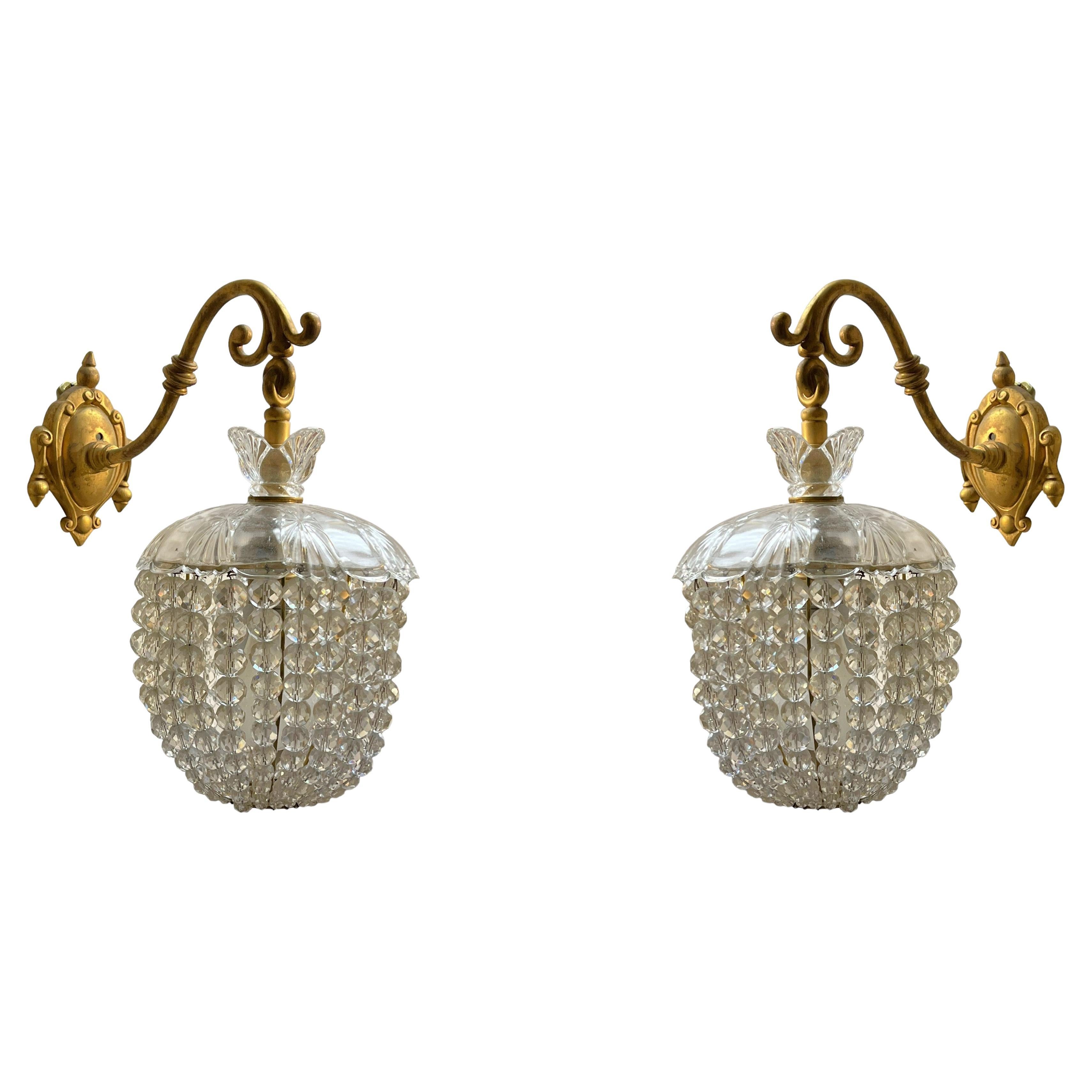 Pair Beaded Glass and Gilt Bronze Sconces For Sale