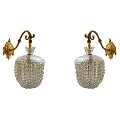 Pair Beaded Glass and Gilt Bronze Sconces
