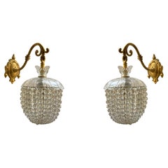 Pair Beaded Glass and Gilt Bronze Sconces