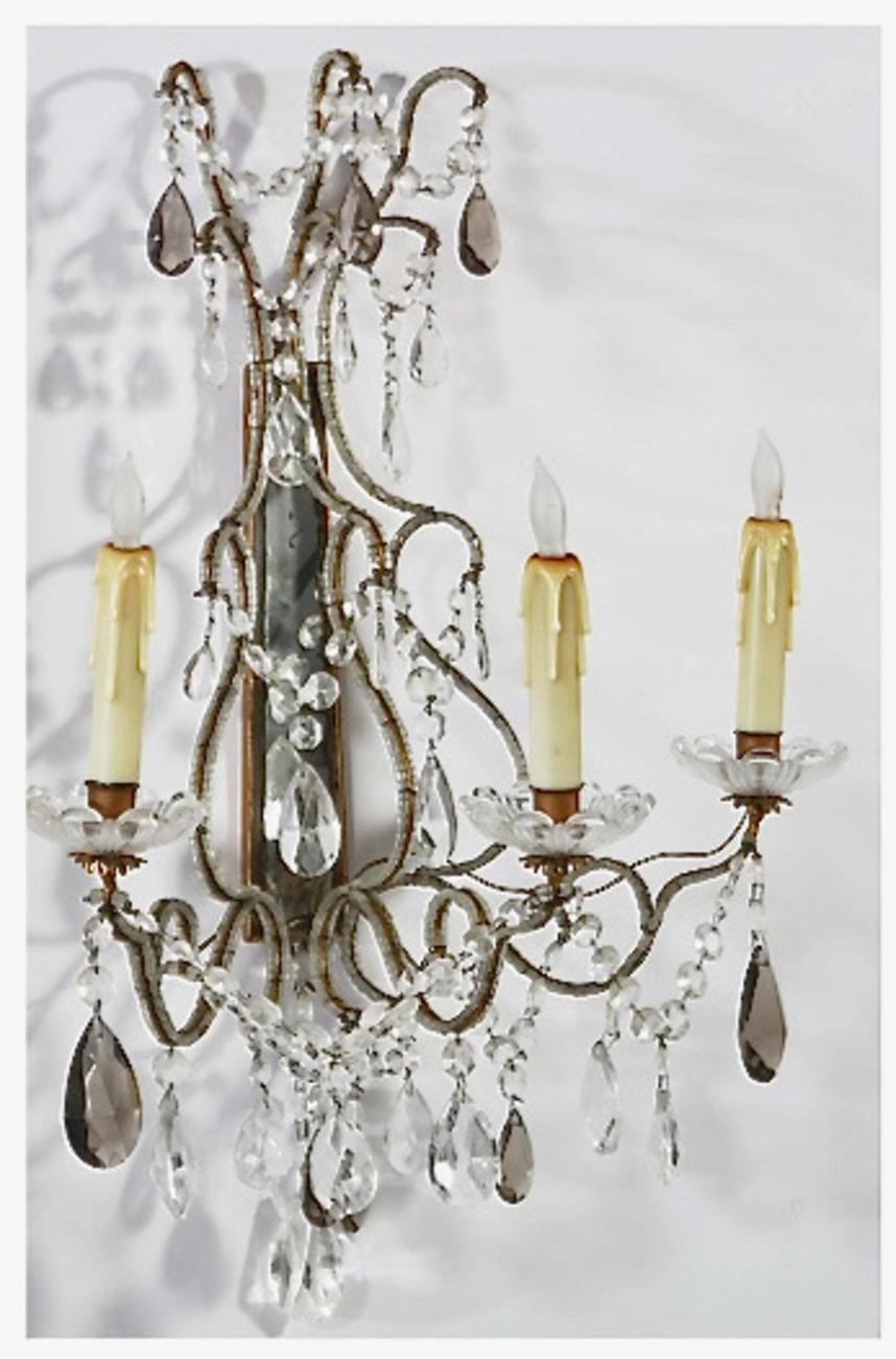Pair Beaded Sconces In Good Condition For Sale In Pasadena, CA