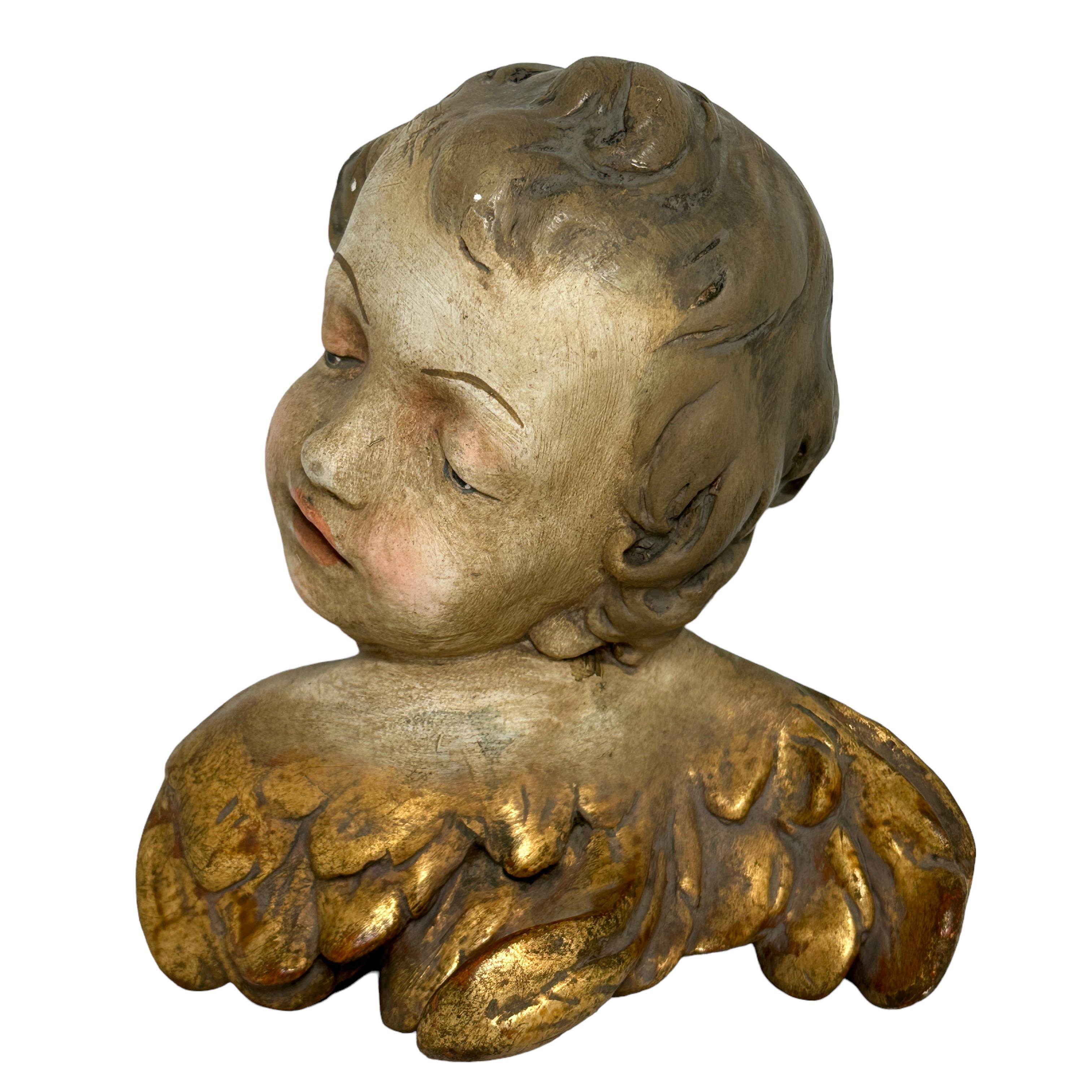 Pair Beautiful Baroque Style Stucco Plaster Cherub Angel Heads, Antique Italy For Sale 1