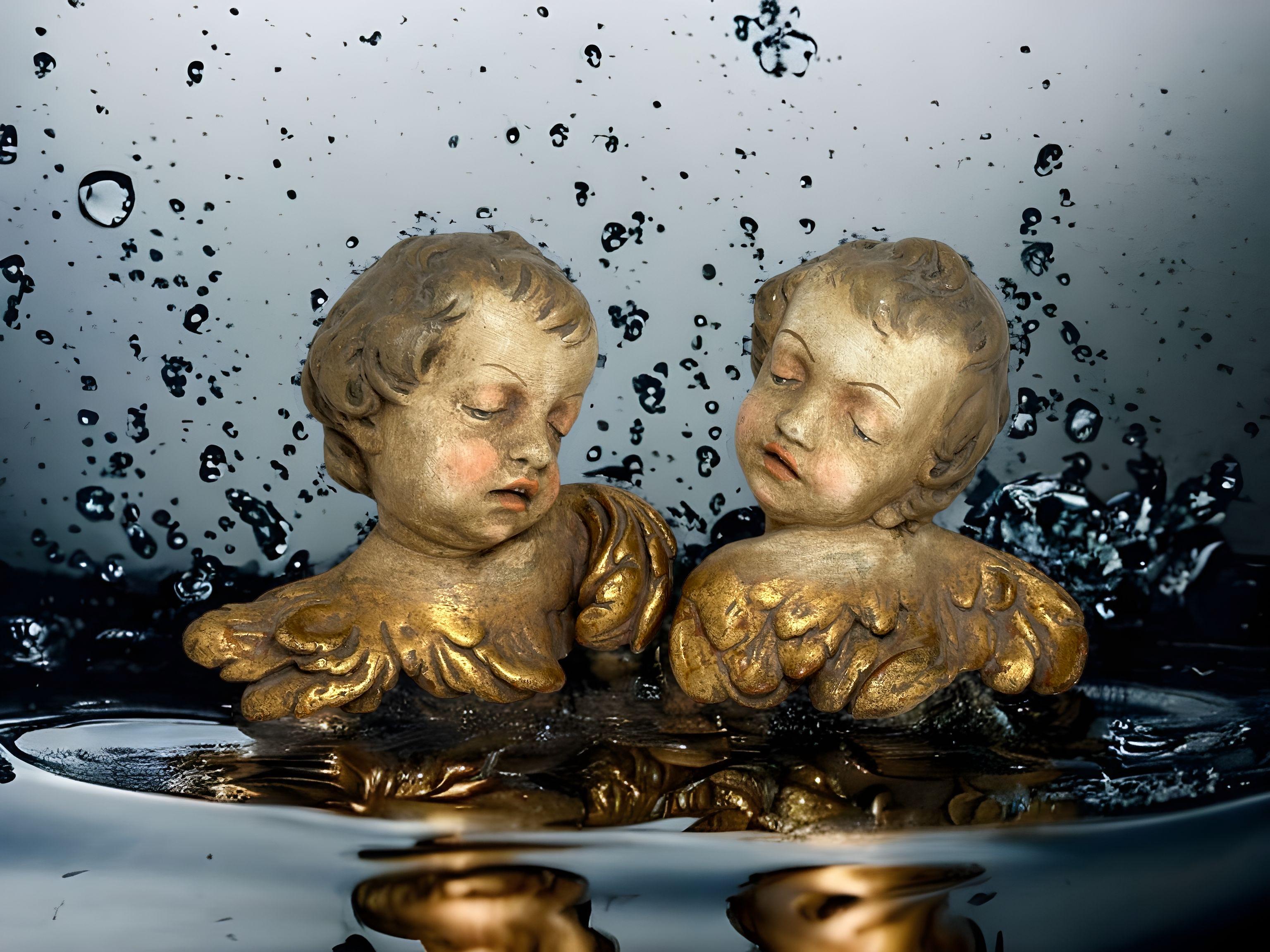 Baroque Paire de magnifiques têtes d'anges en plâtre clouté de style baroque, Italie en vente