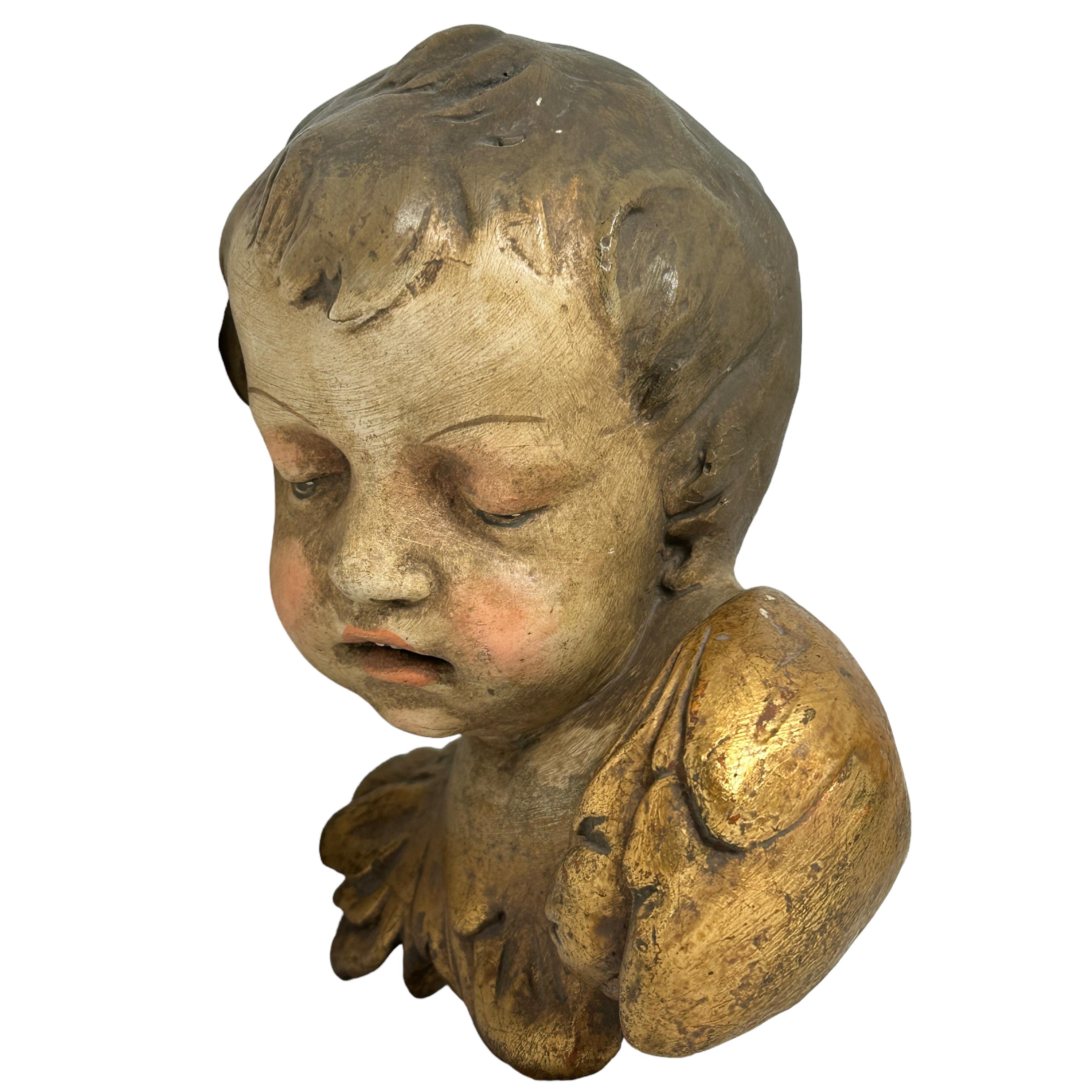 Pair Beautiful Baroque Style Stucco Plaster Cherub Angel Heads, Antique Italy In Good Condition For Sale In Nuernberg, DE