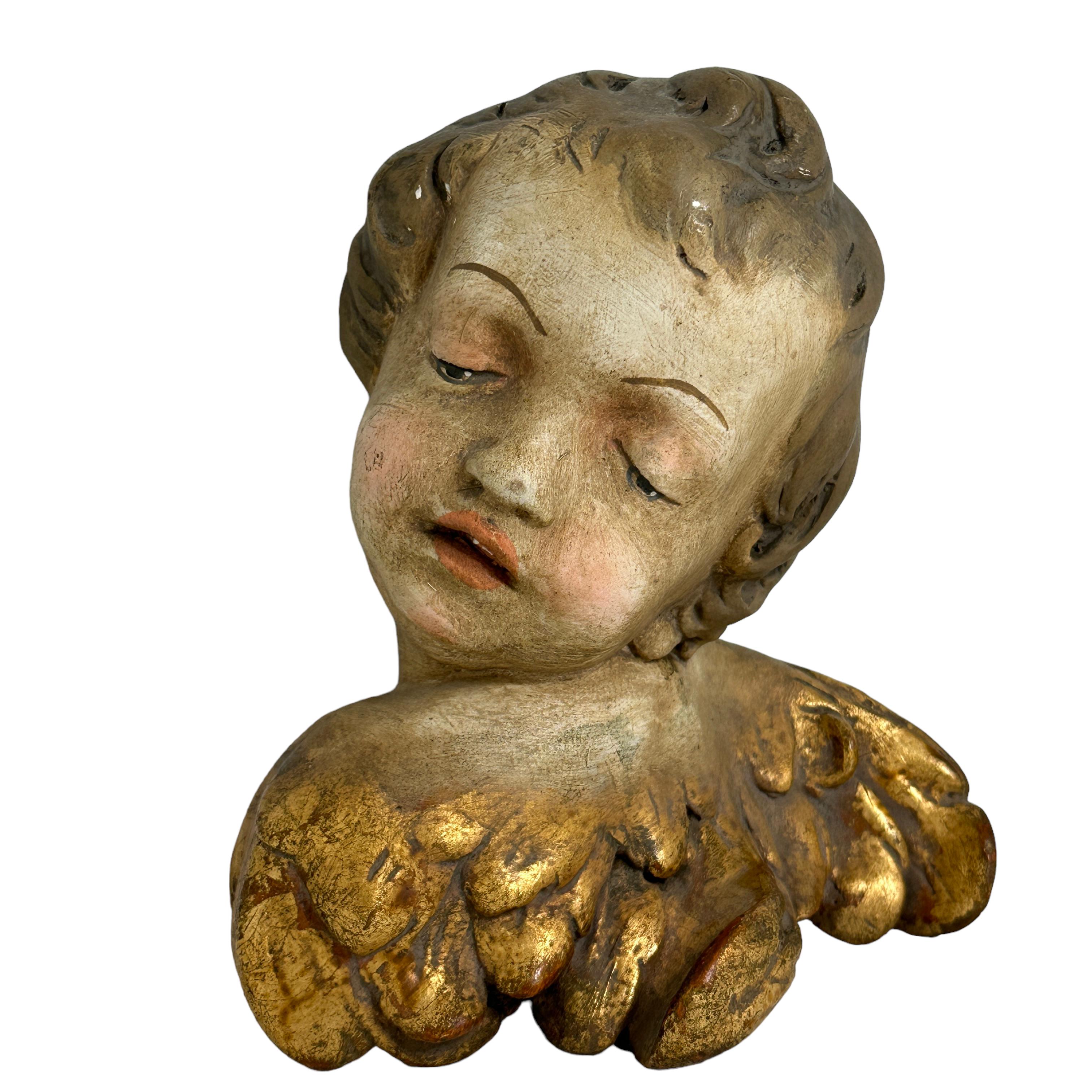 19th Century Pair Beautiful Baroque Style Stucco Plaster Cherub Angel Heads, Antique Italy For Sale