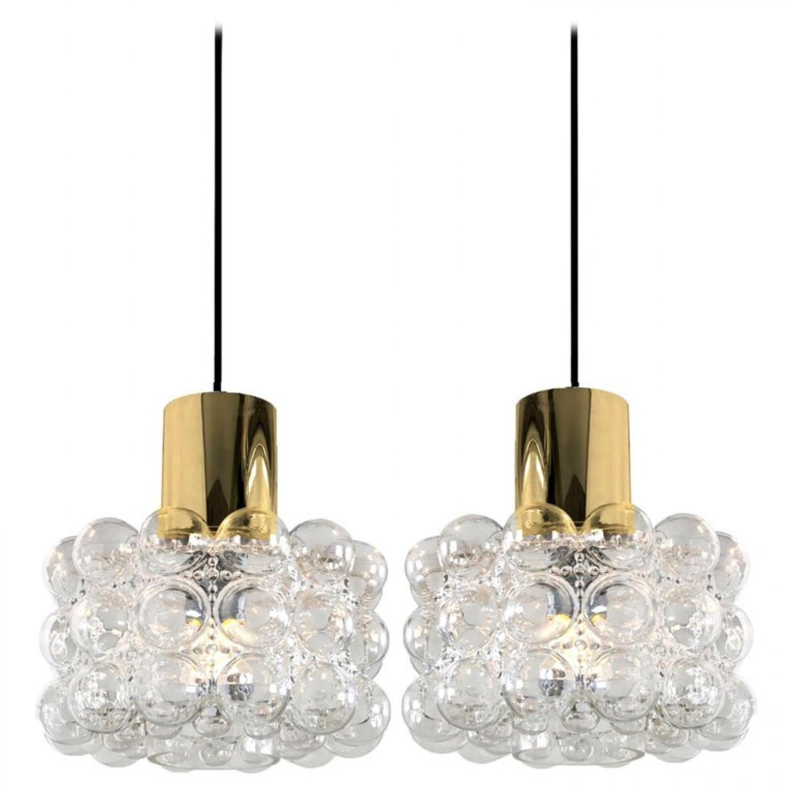 Mid-Century Modern Pair  Beautiful Bubble Glass Pendant Lamps by Helena Tynell, 1960 For Sale