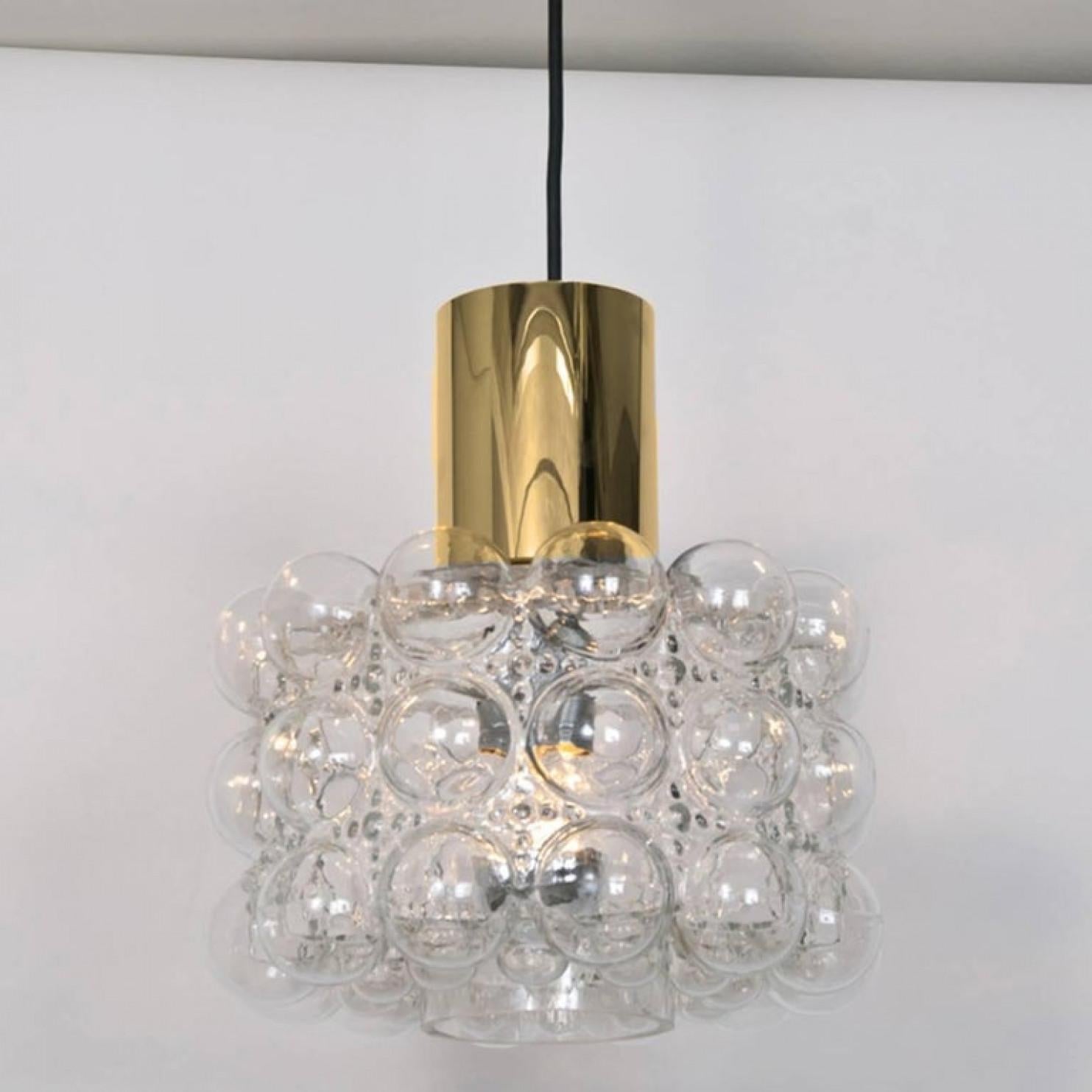 Pressed Pair  Beautiful Bubble Glass Pendant Lamps by Helena Tynell, 1960 For Sale
