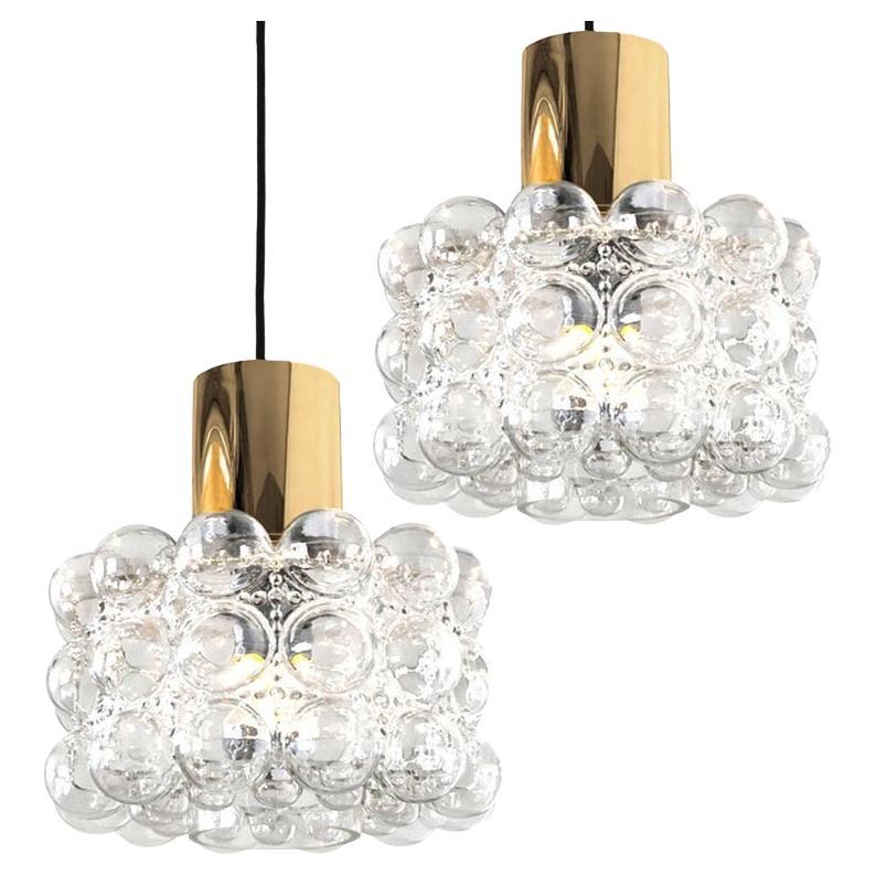 Pair  Beautiful Bubble Glass Pendant Lamps by Helena Tynell, 1960 For Sale
