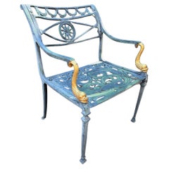 Pair Beautifully detailed NeoClassical style Cast Aluminum Patio Chairs by Molla
