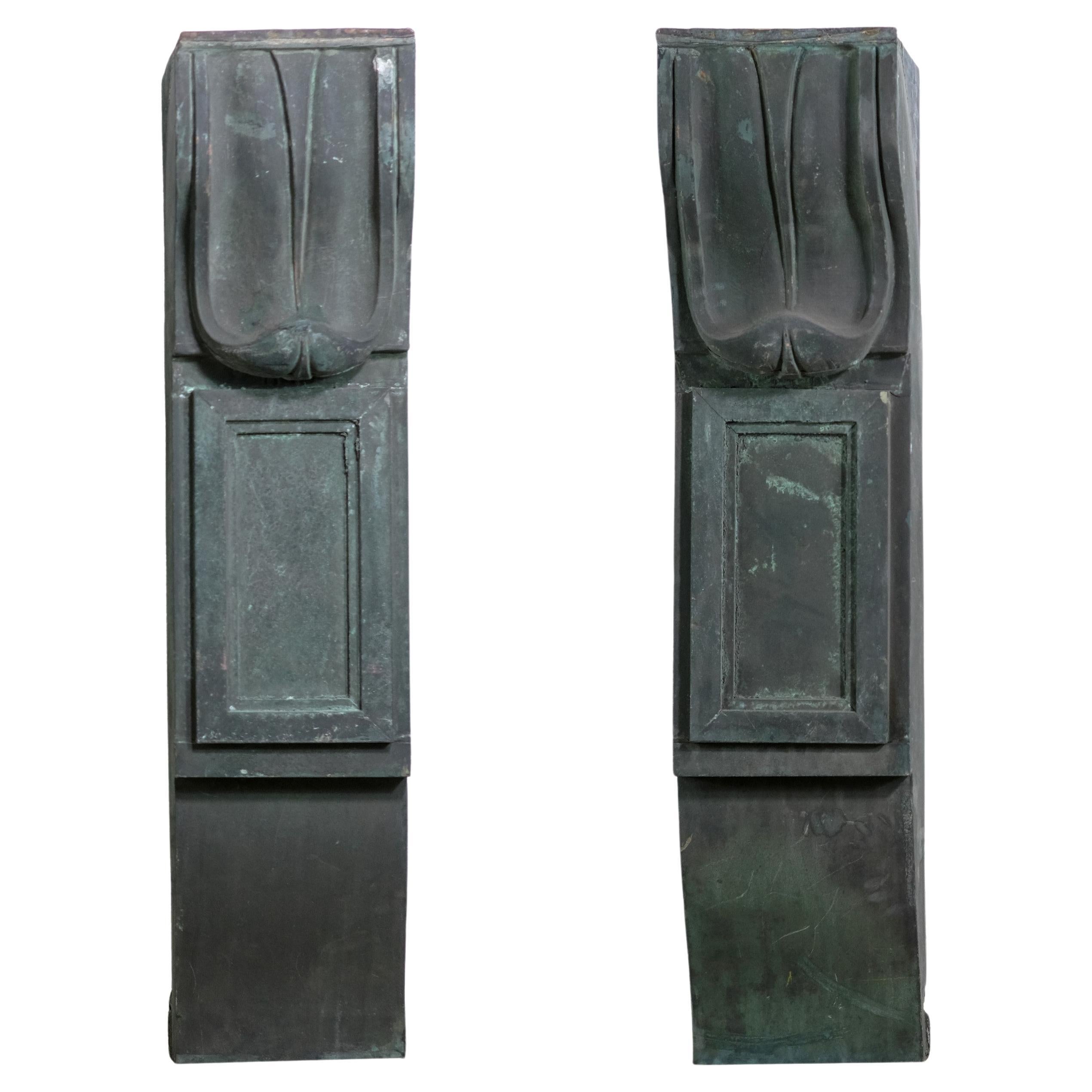 Pair Beaux Arts Tall Copper Corbel Wall Pieces NYC Building 417 Park Ave For Sale