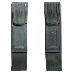 Antique Pair Beaux Arts Tall Copper Corbel Wall Pieces NYC Building 417 Park Ave