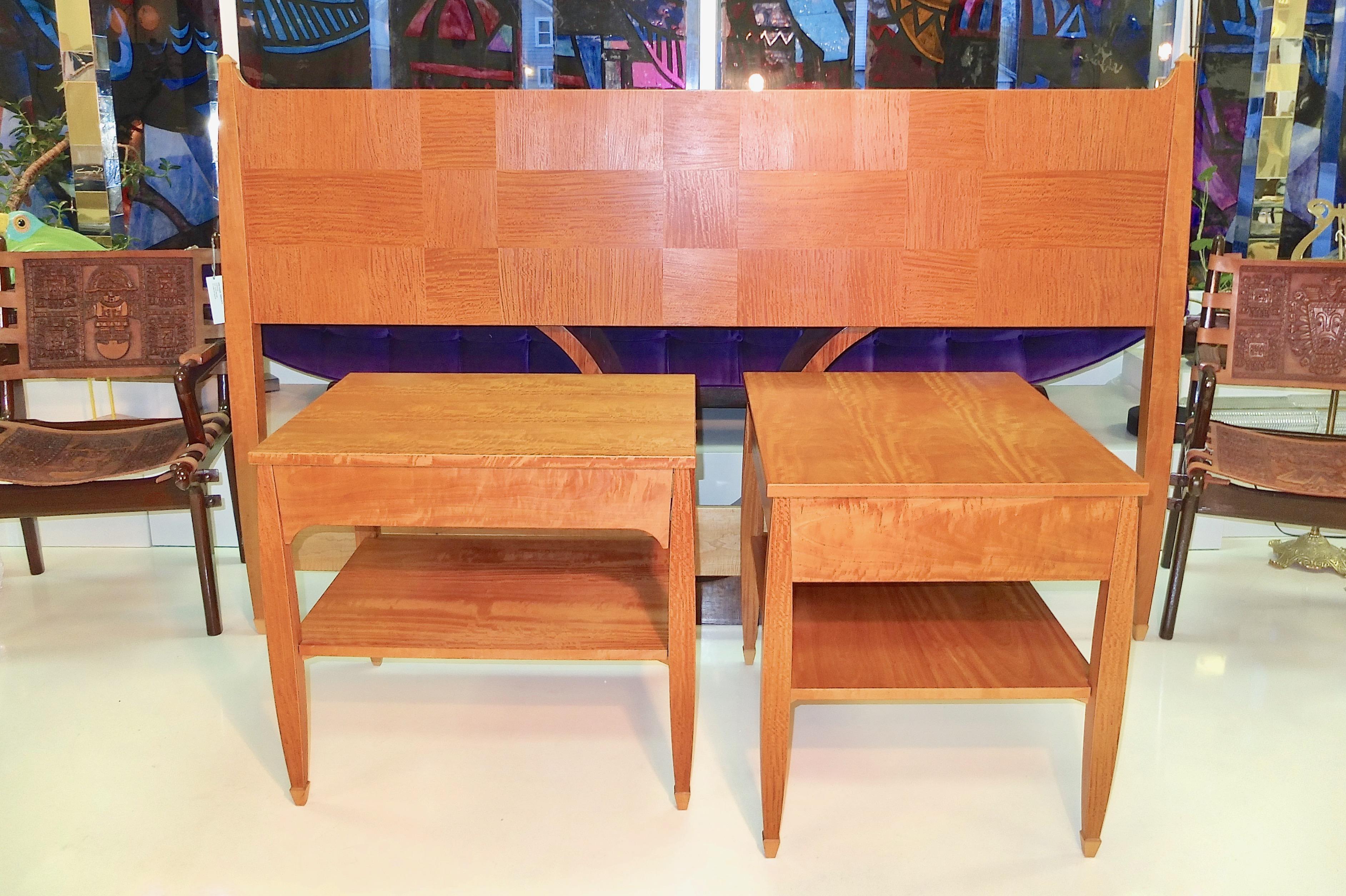 20th Century Pair Studio Craft Satinwood Single Drawer Side Tables by Gregg Lipton For Sale
