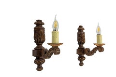 Pair Beech & Copper Half Baluster Sconces Wall Lights Spanish, circa 1970