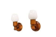 Pair Beech & Opalin Glass Sconces Wall Lights French, 1970
