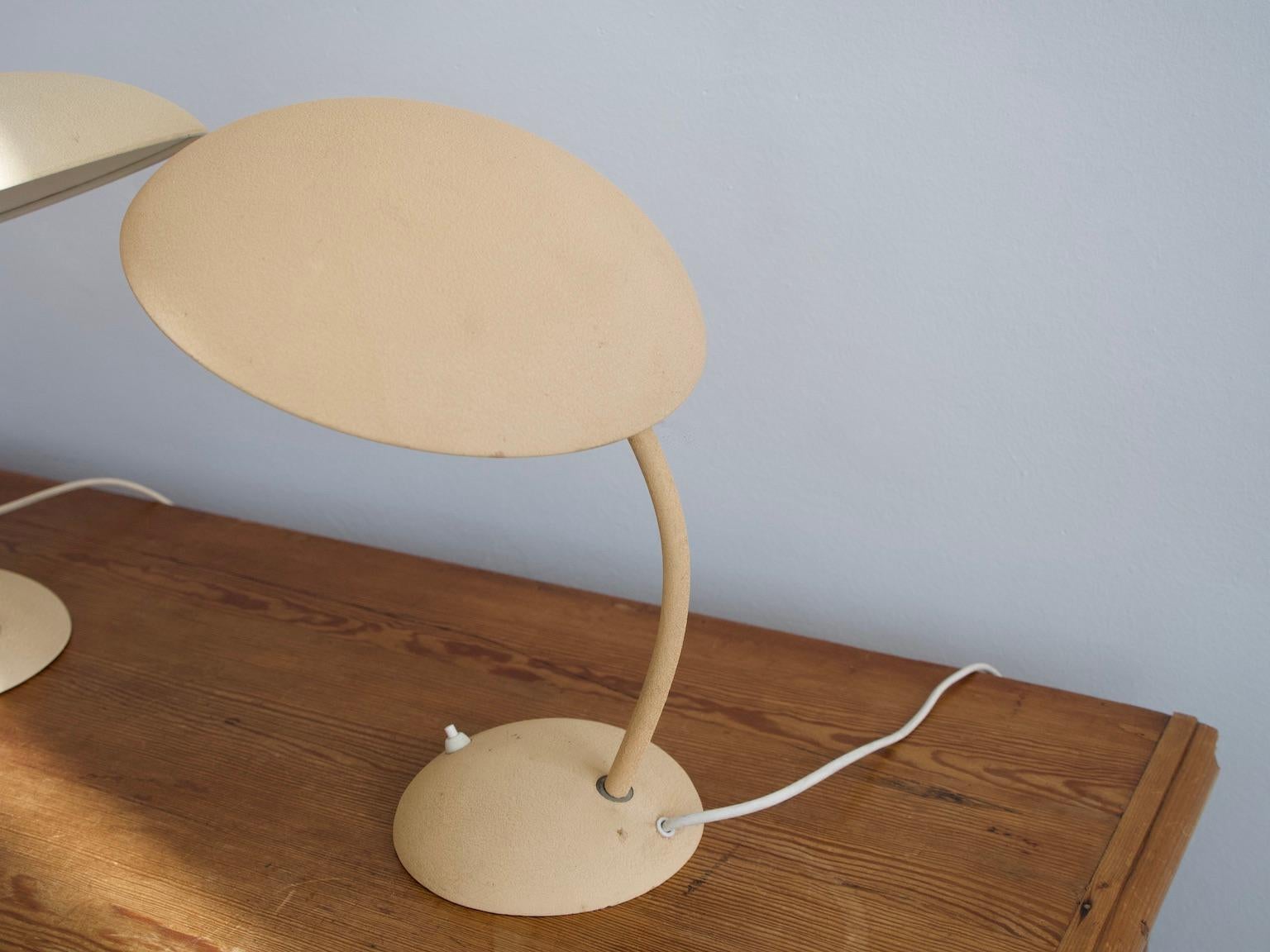 Scandinavian Modern Pair Beige Painted Metal Table Lamps From the 1930s