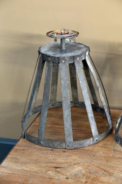 Pair of Belgian Zinc Flush Mount Farmhouse-Style Pendants.