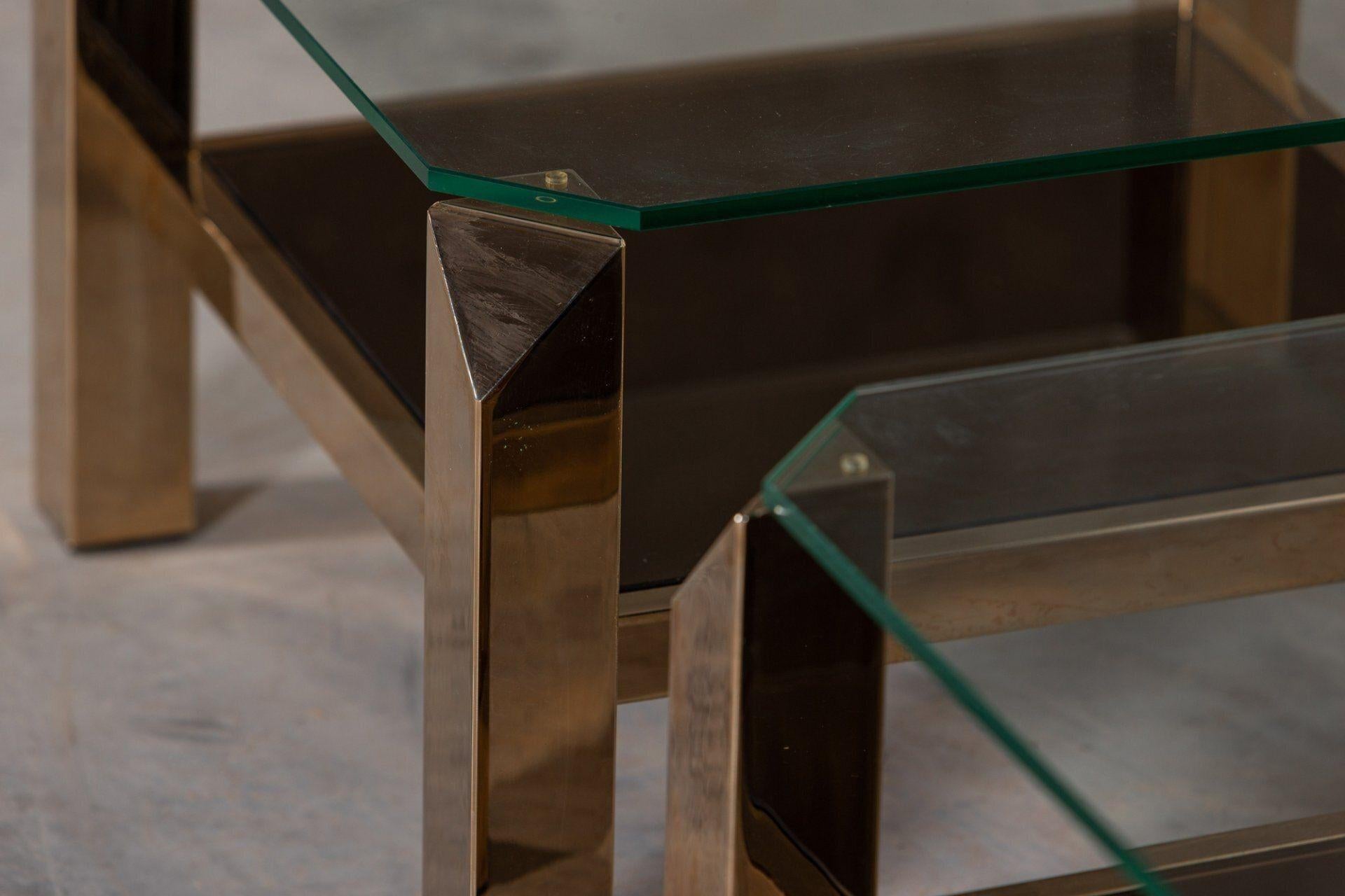 Pair Belgochrom Gold Plated Two Tier Side Tables In Good Condition For Sale In Staffordshire, GB