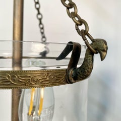 Pair Bell Jar Lanterns or Pendants, Brass and Glass, Domed