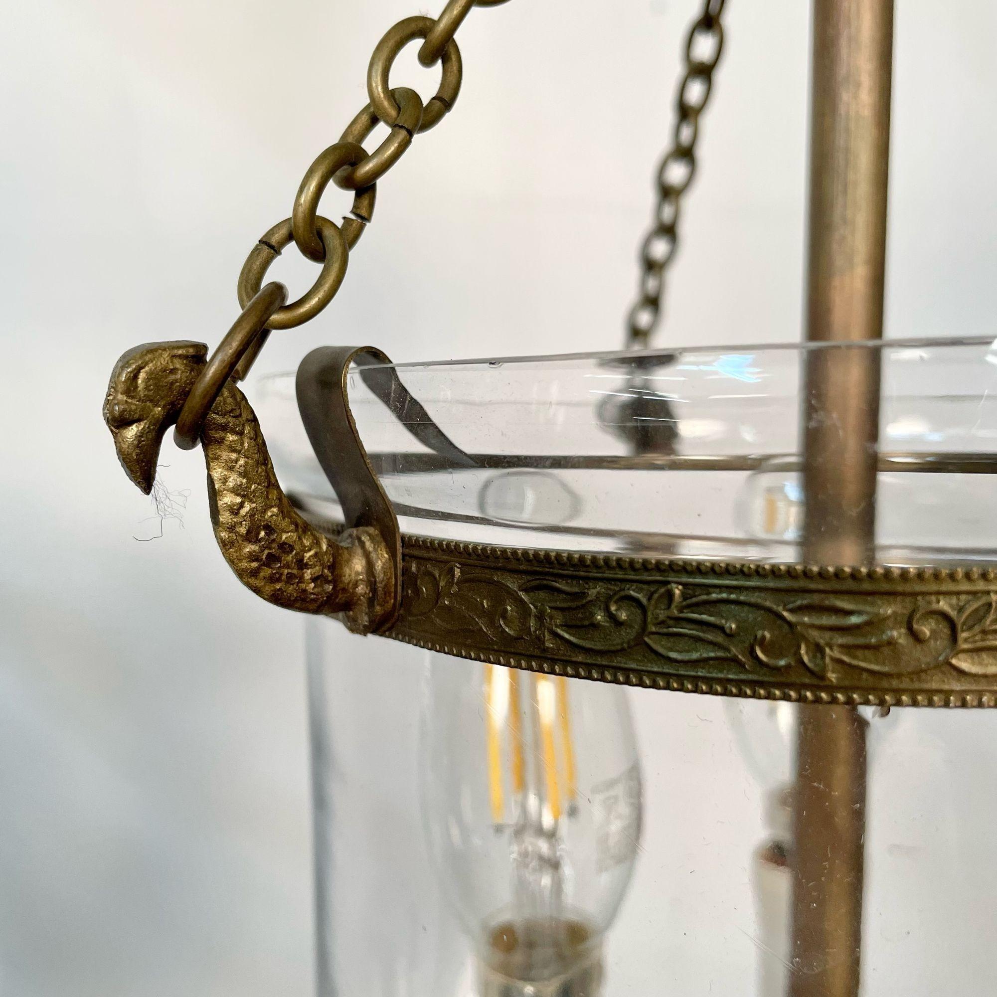 Pair Bell Jar Lanterns or Pendants, Brass and Glass, Domed 2