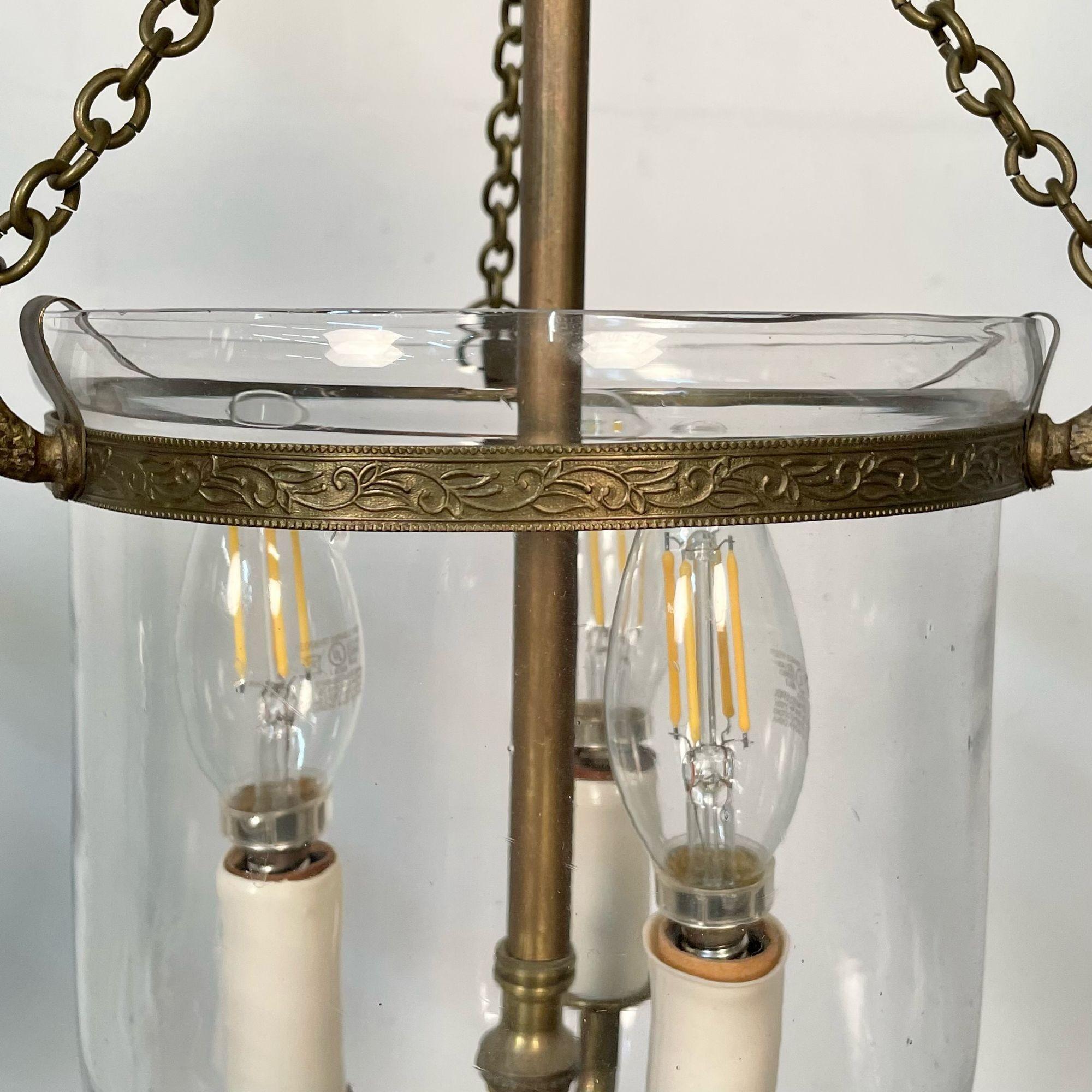 Pair Bell Jar Lanterns or Pendants, Brass and Glass, Domed 3