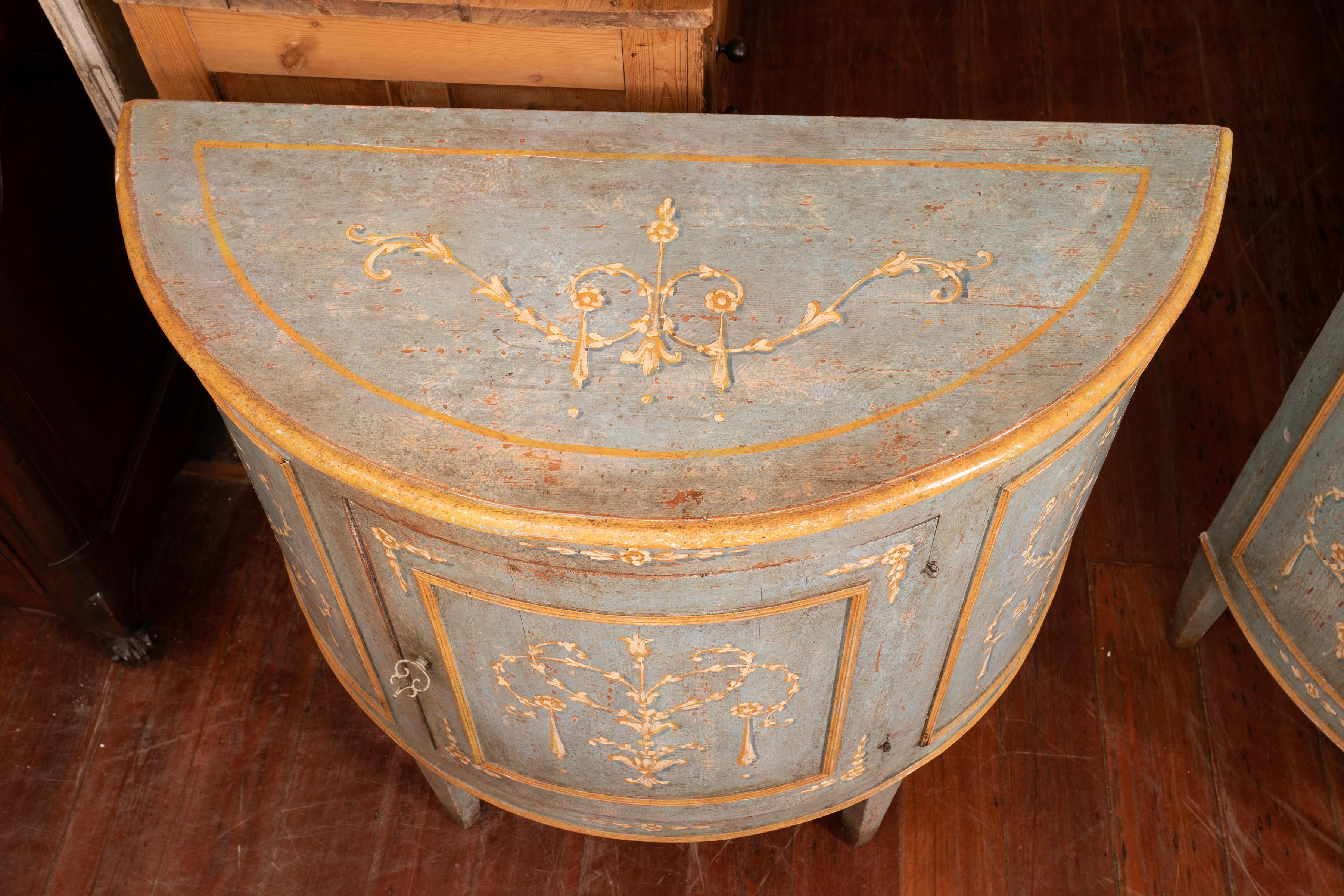 Pair of Belle Epoch Painted Demilune Buffets In Good Condition In New Orleans, LA