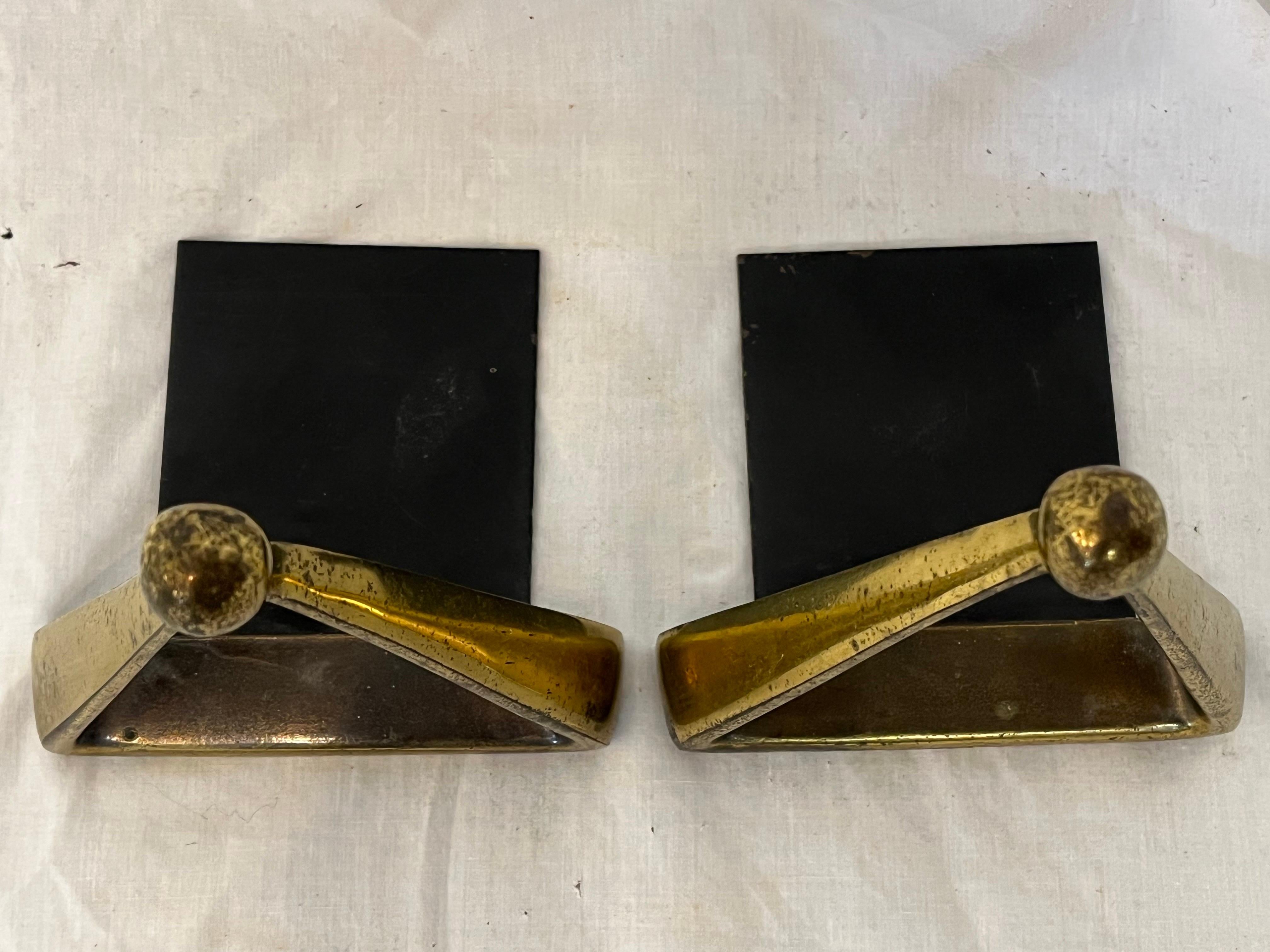 American Pair Ben Seibel Vintage and Well Patinated Triangle Bookends for Jenfredware