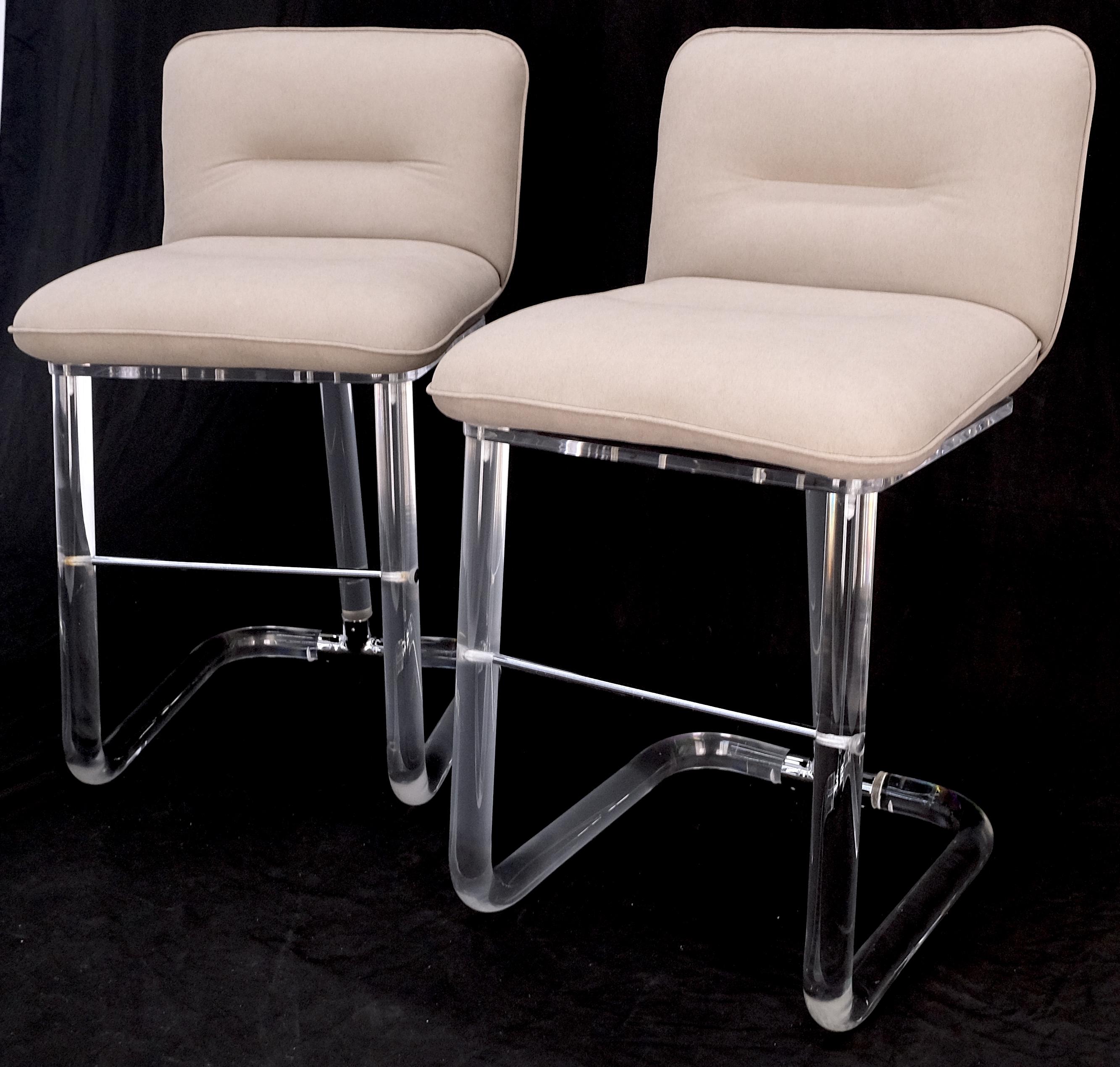 Pair Bent Lucite 1970s New Alcantera Upholstery Swivel Barstool Chairs Chairs  For Sale 5