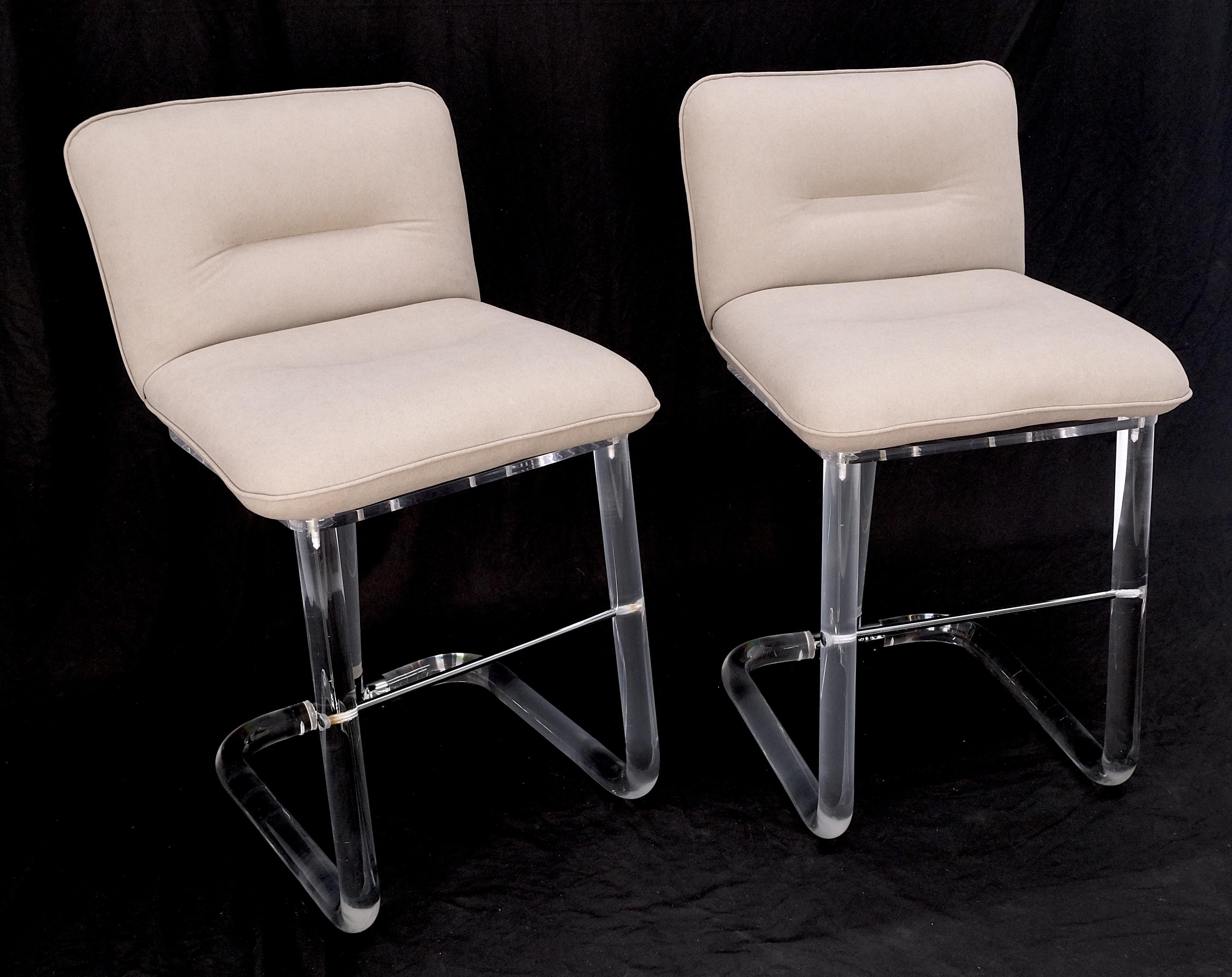 Pair Bent Lucite 1970s New Alcantera Upholstery Swivel Barstool Chairs Chairs  For Sale 6