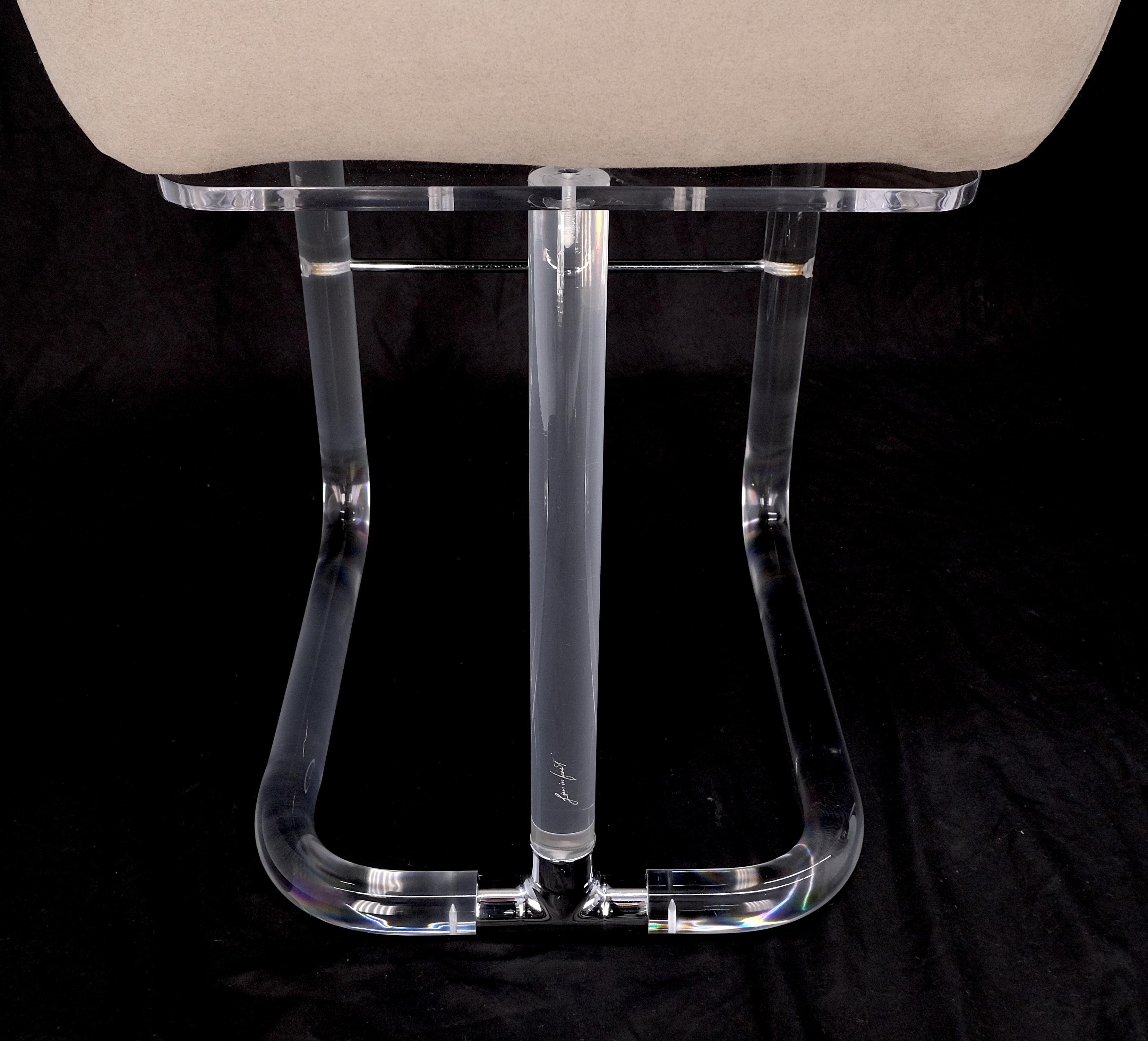 Pair Bent Lucite 1970s New Alcantera Upholstery Swivel Barstool Chairs Chairs  For Sale 7
